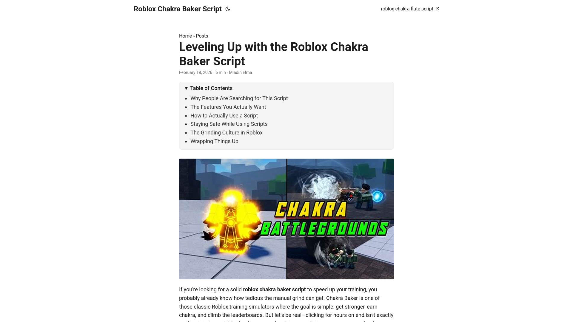 website screenshot of https://roblox-chakra-baker-script.pages.dev/