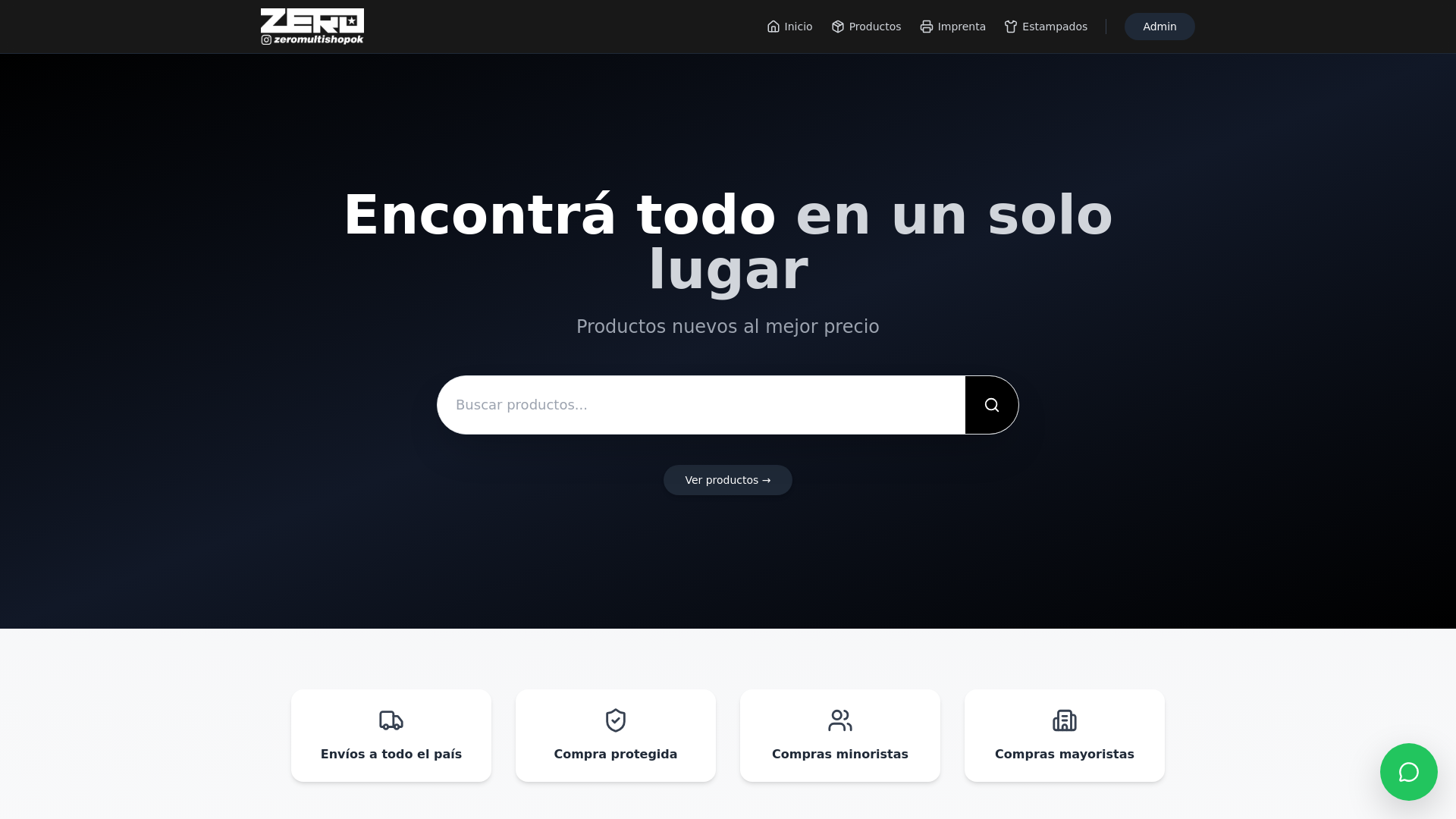 website screenshot of https://zeromultishop.com