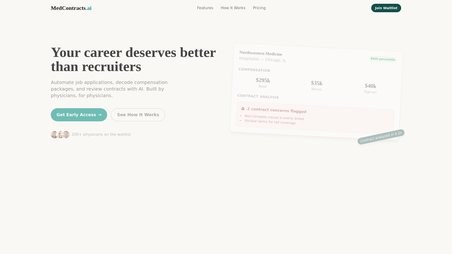 website screenshot of https://medcontracts.ai