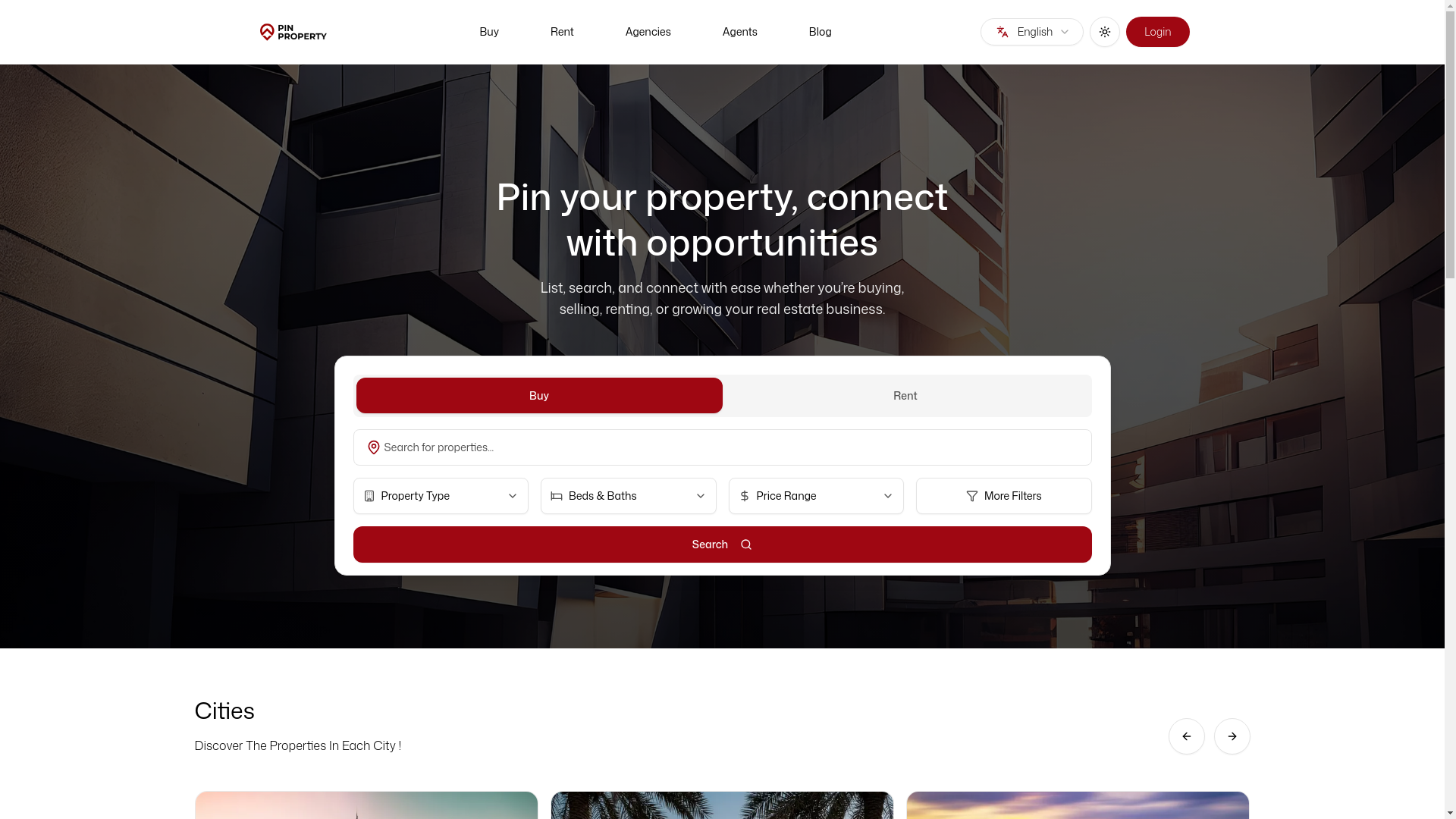 website screenshot of https://pinproperties.ae/