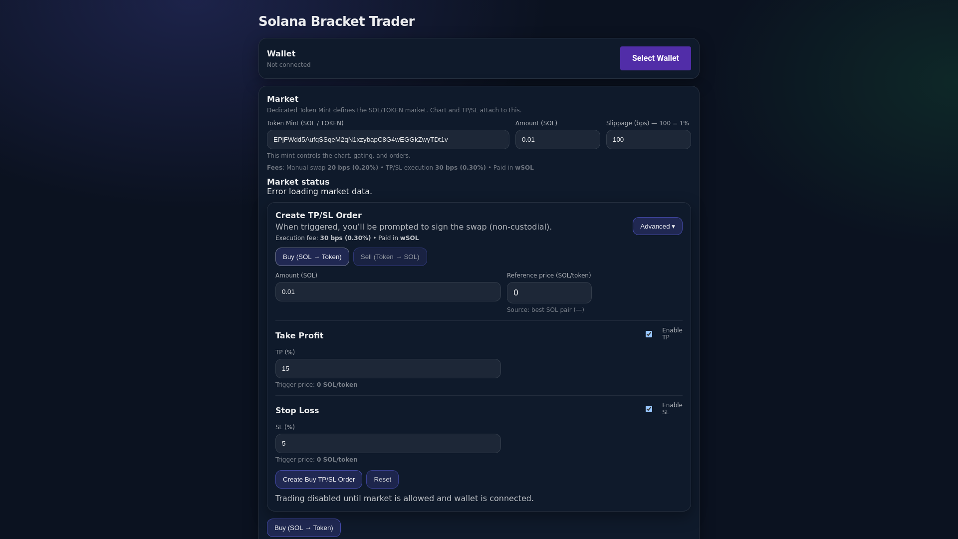 website screenshot of https://solana-bracket-trader-v2.pages.dev/