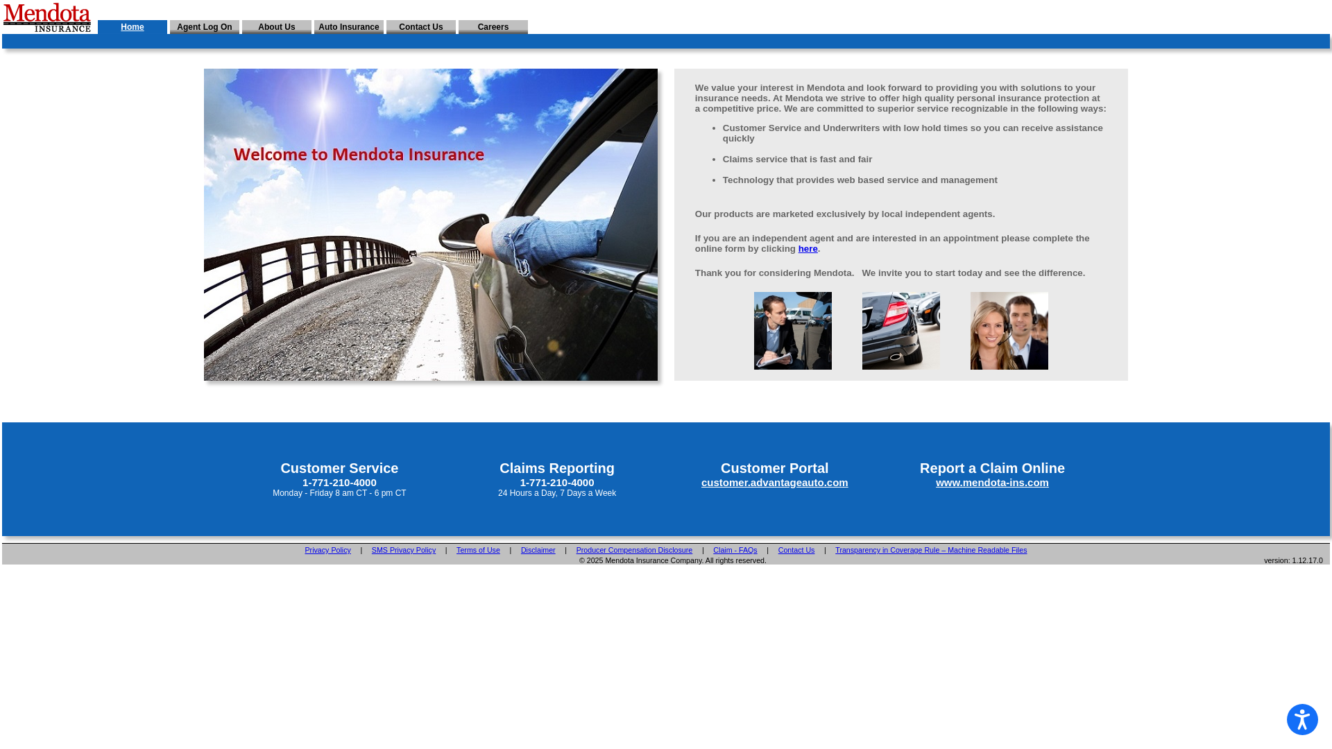 website screenshot of https://www.mendota-insurance.com/