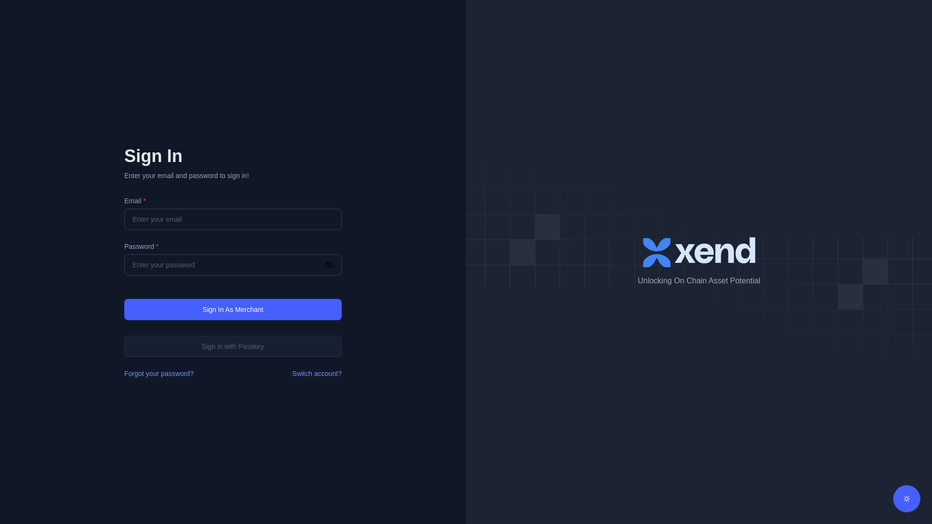 website screenshot of https://solid-xend-finance-admin-merchant-dashboard.pages.dev/