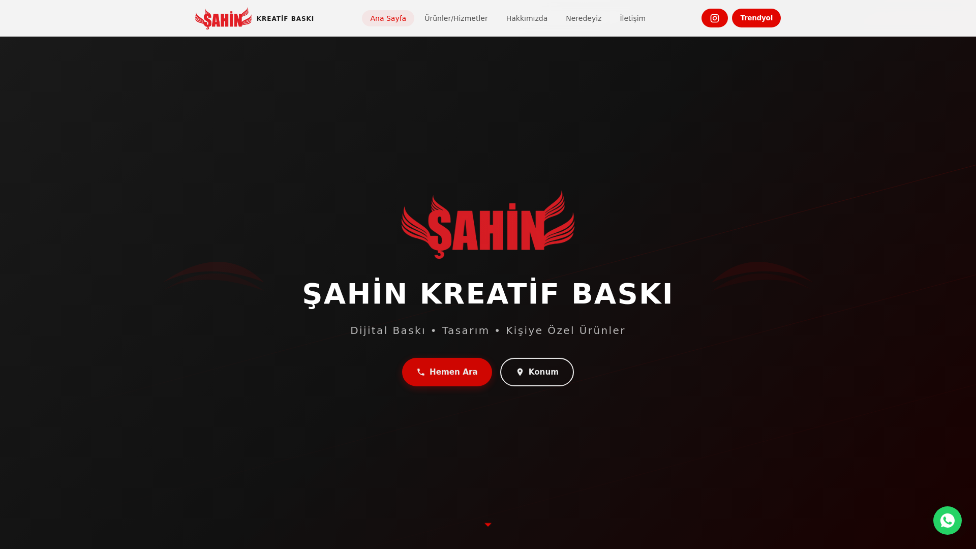 website screenshot of https://sahinkreatifbaski.com/
