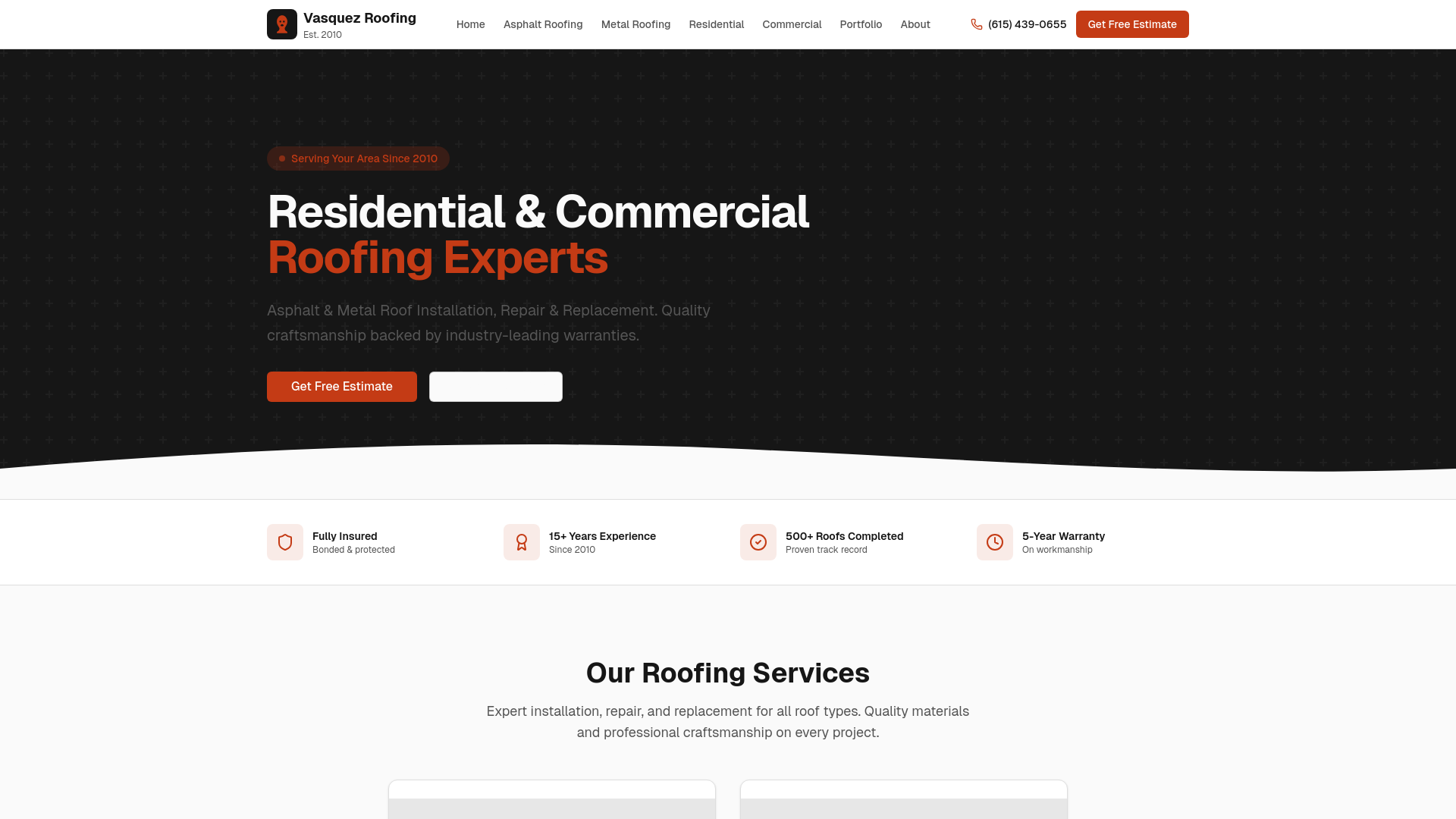 website screenshot of https://vasquezroofing.site/