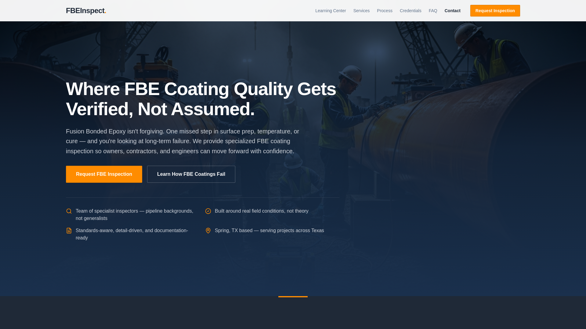 website screenshot of https://fbeinspect.com
