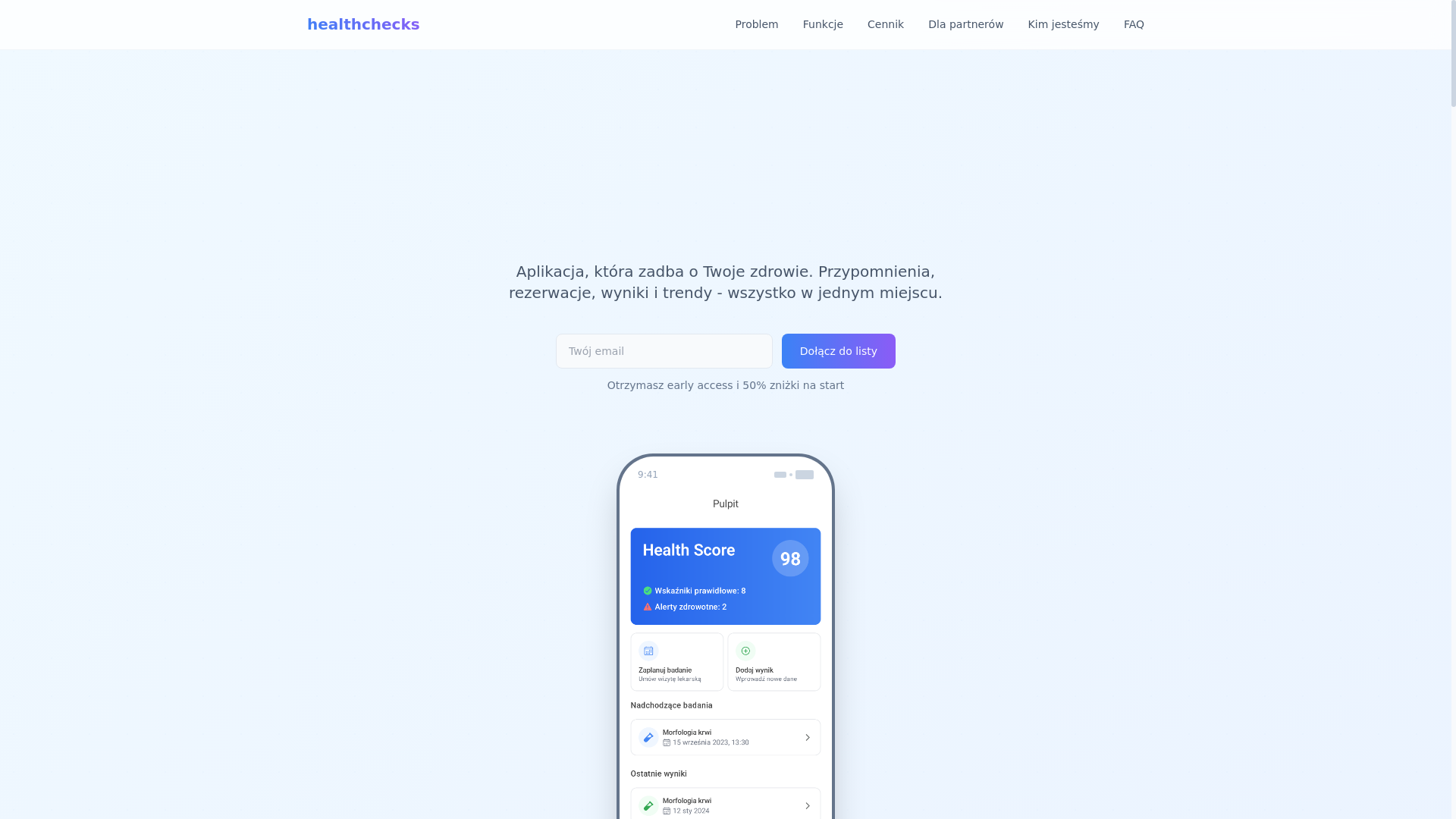 website screenshot of https://healthchecks.pl/