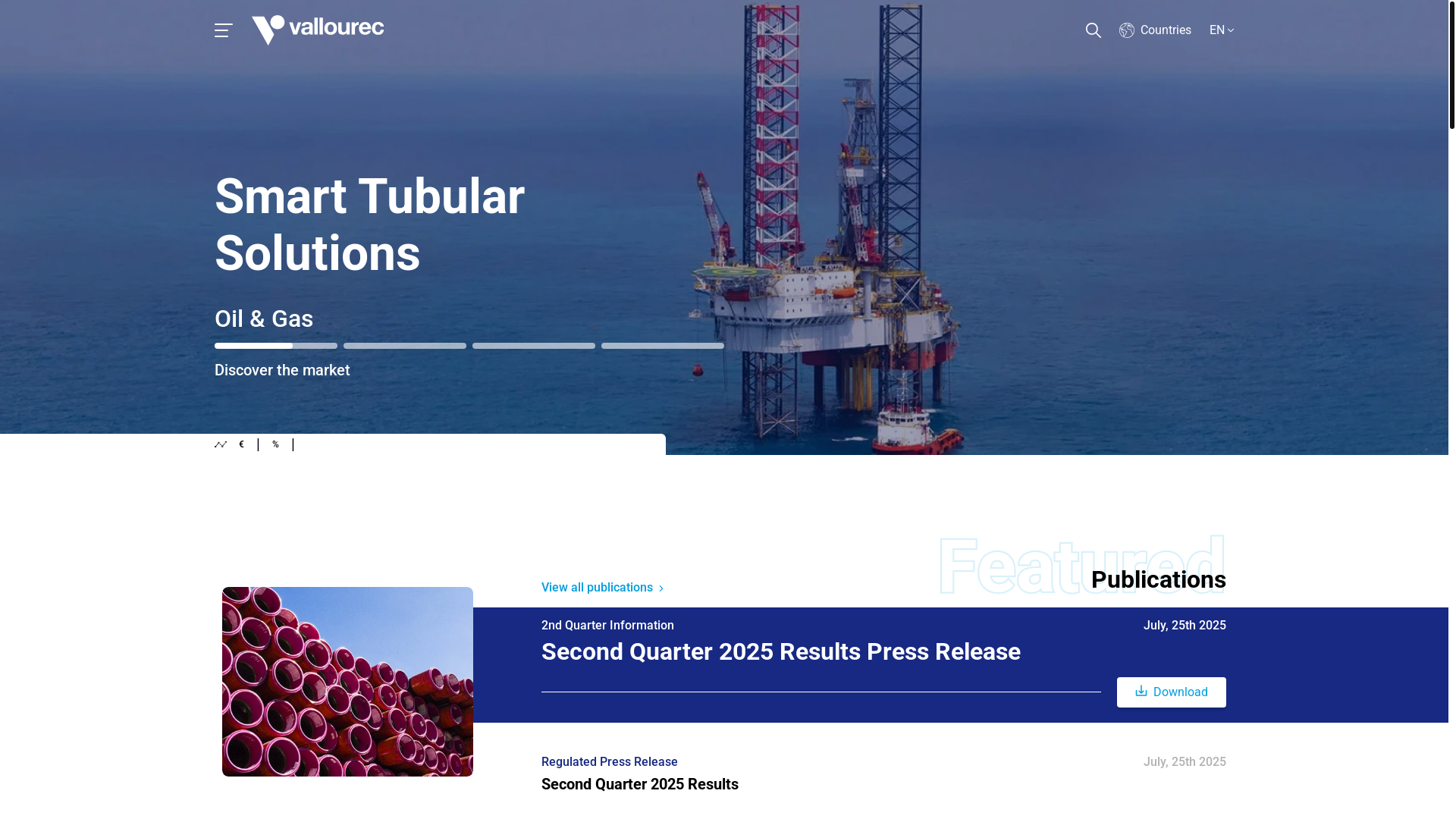 website screenshot of https://groupe-vallourec.com/