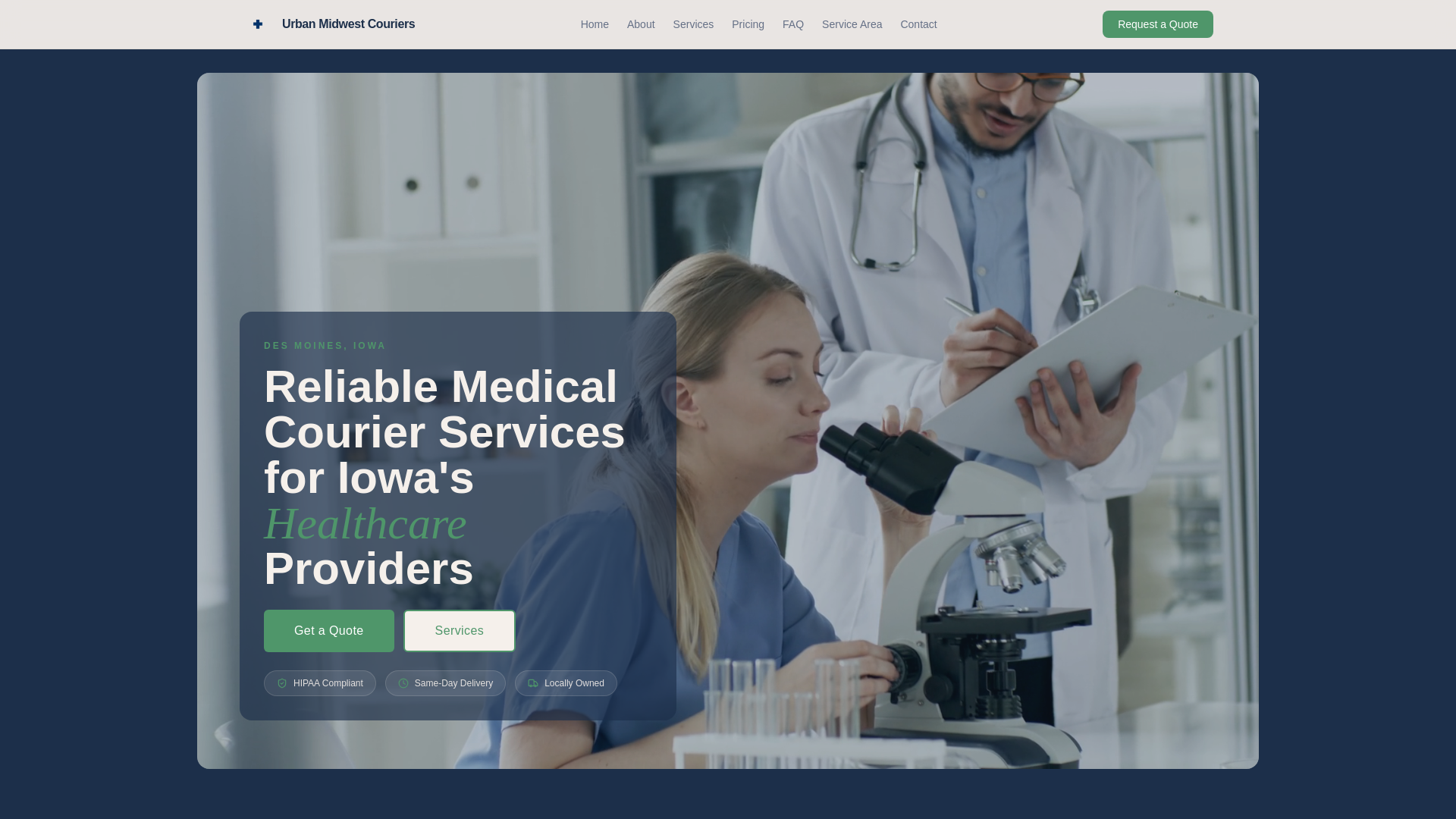 website screenshot of https://urbanmidwestcouriers.com