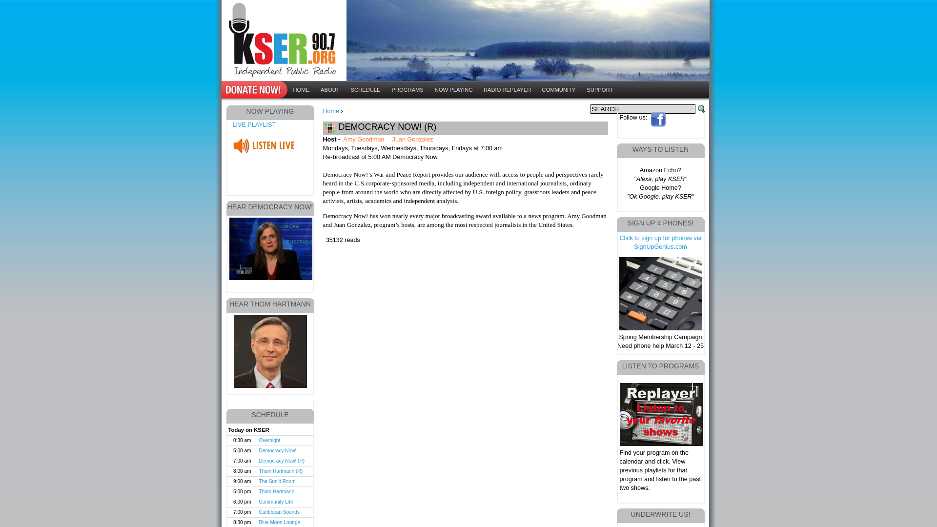 website screenshot of https://www.kser.org/content/democracy-now-rebroadcast