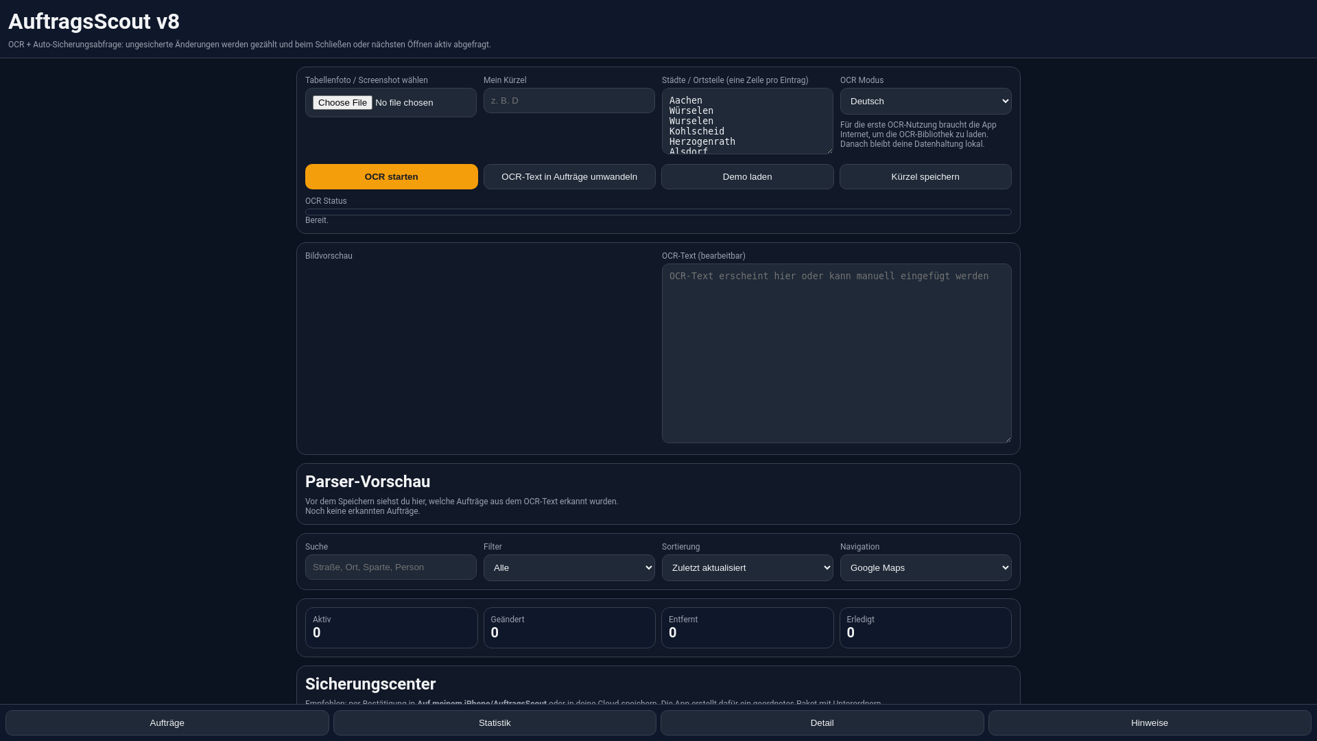 website screenshot of https://auftrags-scout.pages.dev/