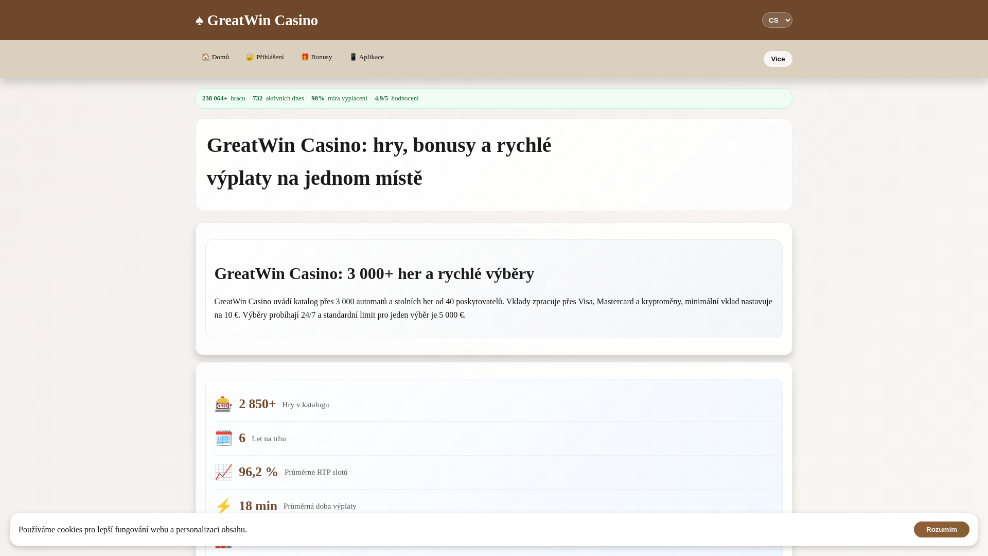 website screenshot of https://greatwincasino.io/