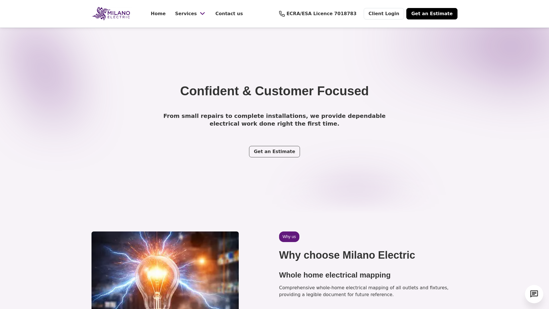 website screenshot of https://milanoelectric.ca/
