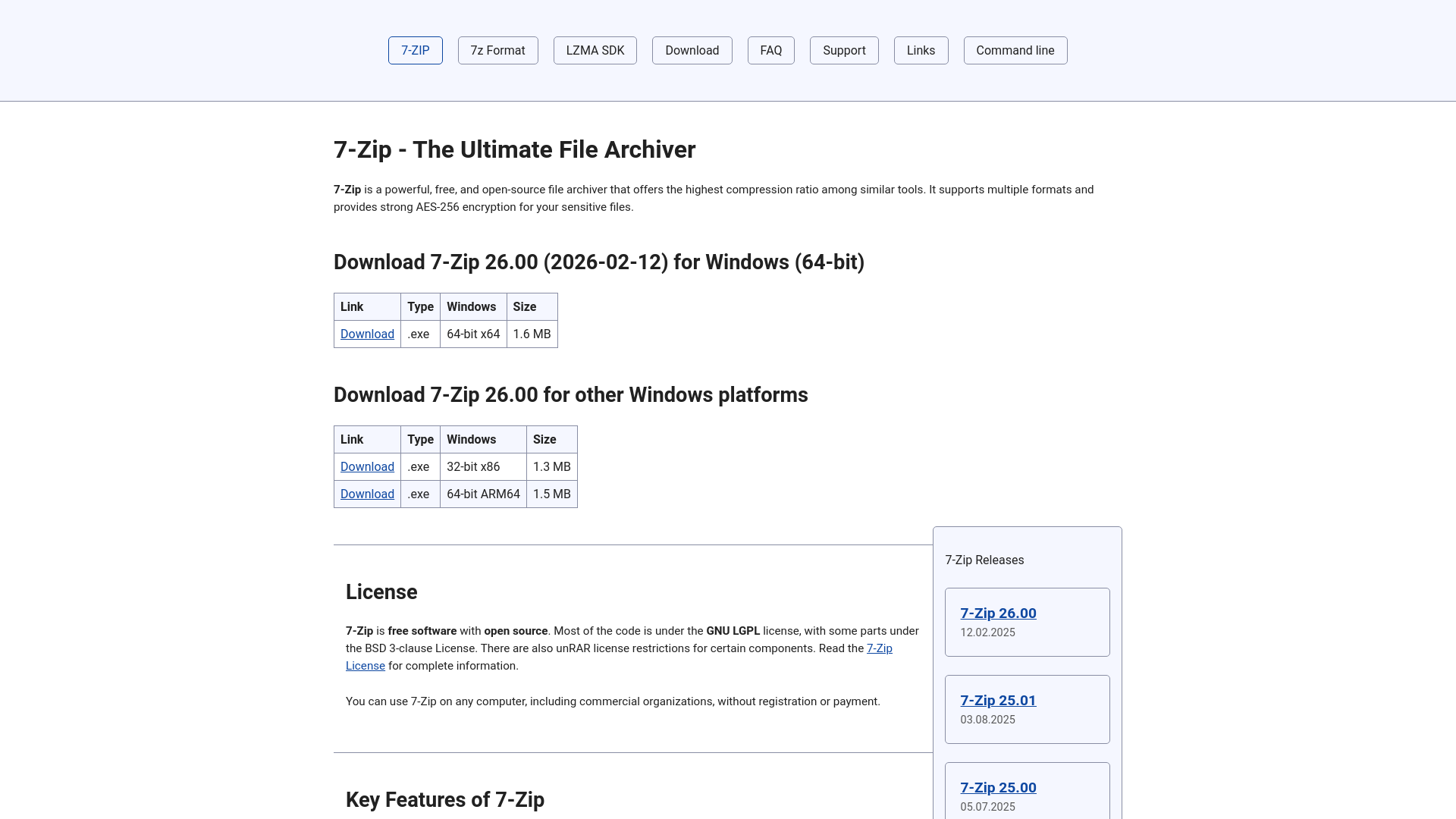 website screenshot of https://7-zip.link/
