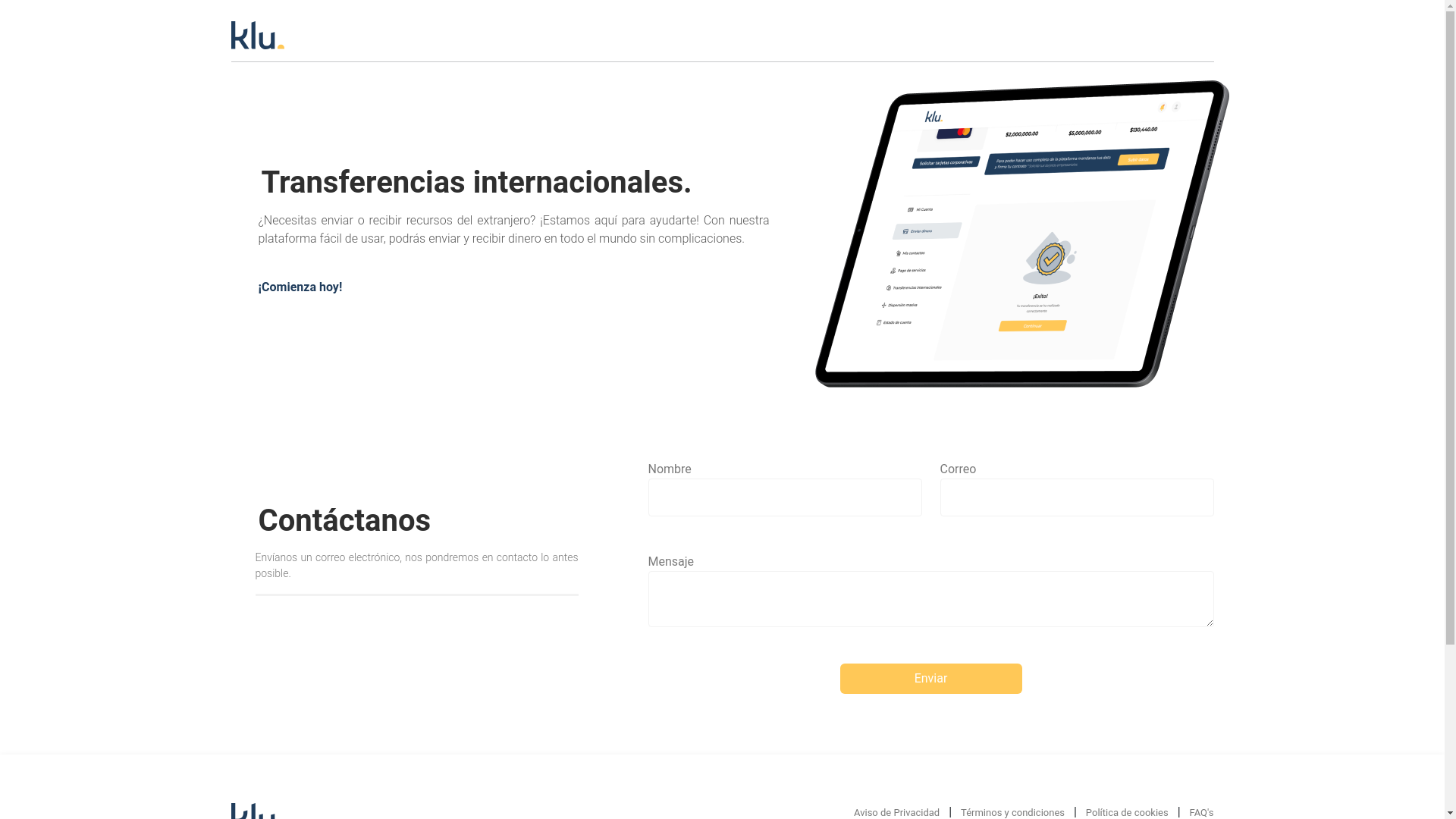 website screenshot of https://klu.mx/landing/fx