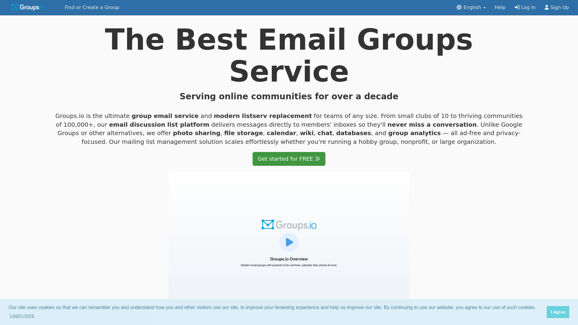website screenshot of https://groups.io/