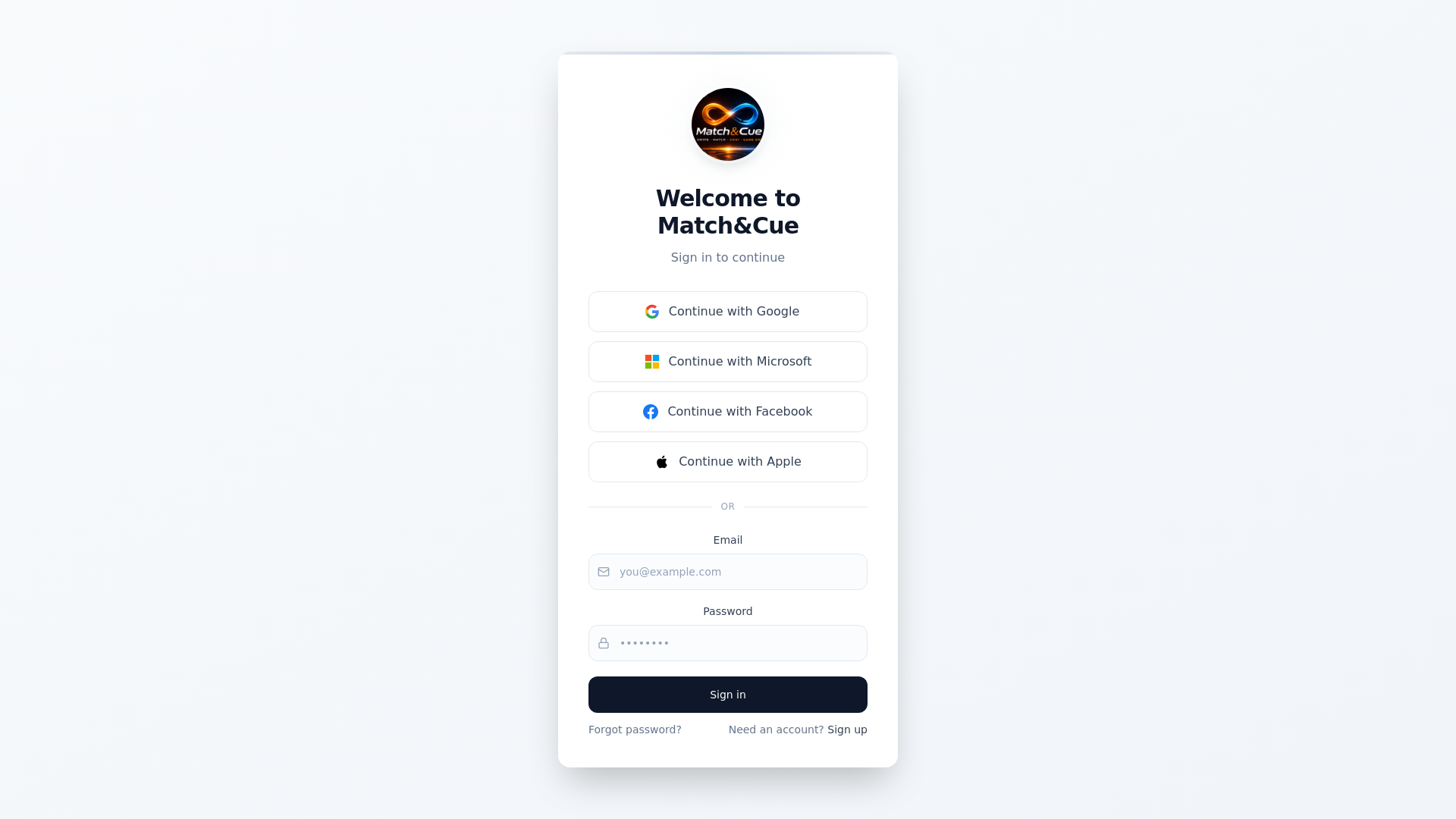 website screenshot of https://matchandcue.com/