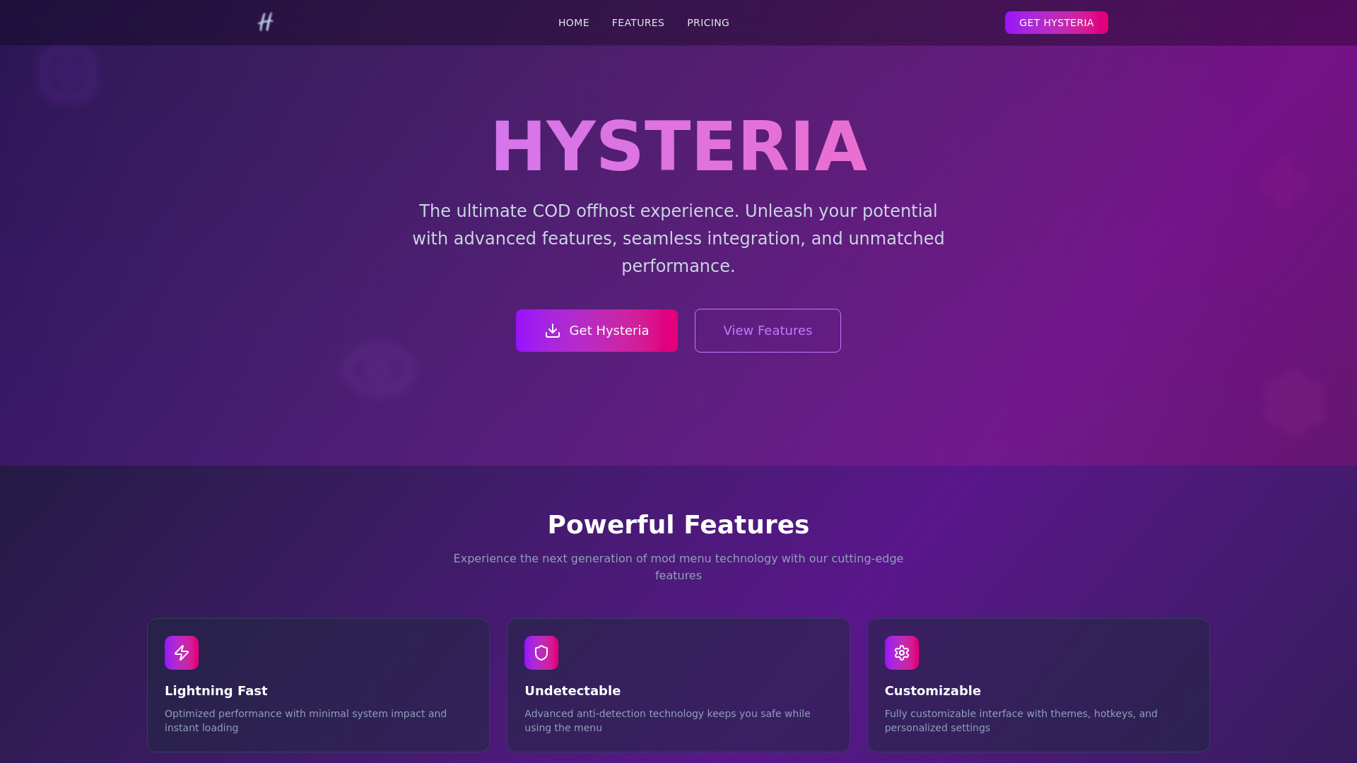 website screenshot of https://hysteriamenu.pages.dev/
