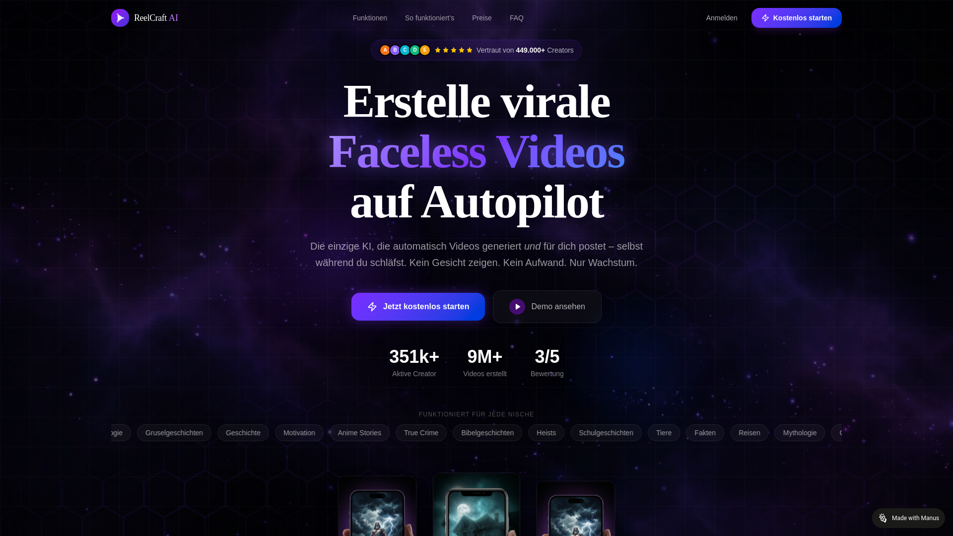 website screenshot of https://reelcraft.fan/