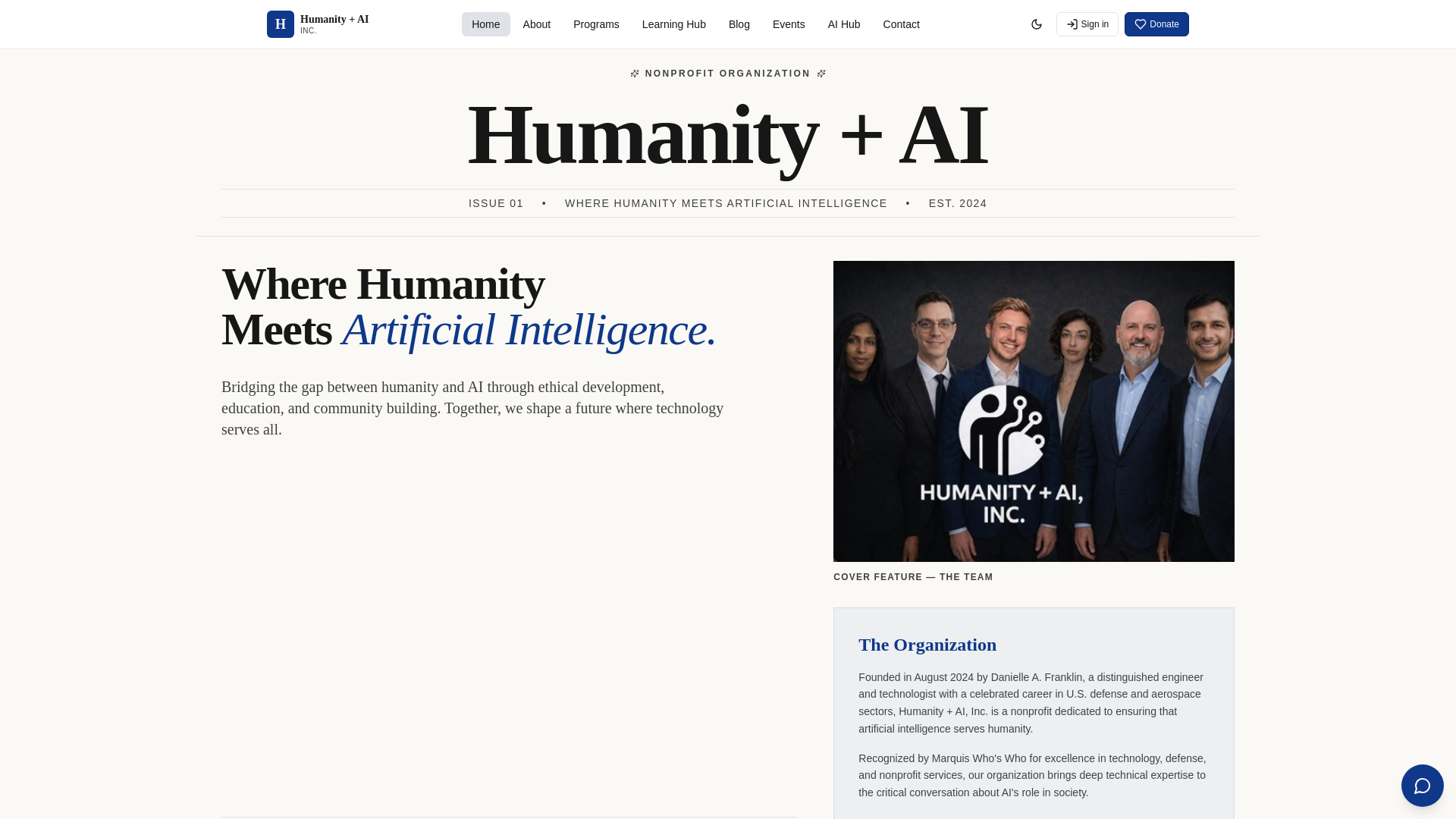 website screenshot of https://humanityplusai.org/