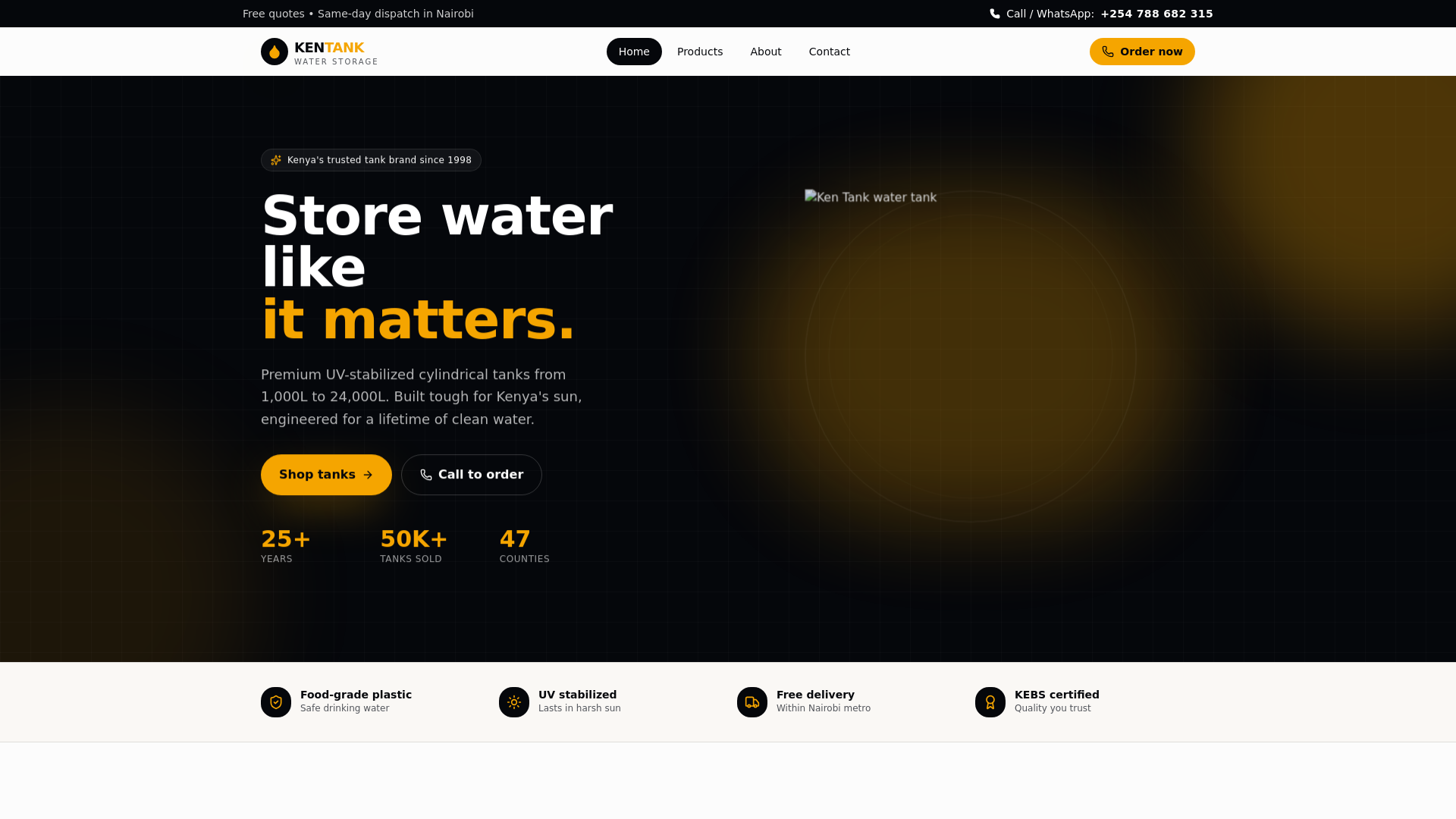 website screenshot of https://kentankmanufacturers.shop