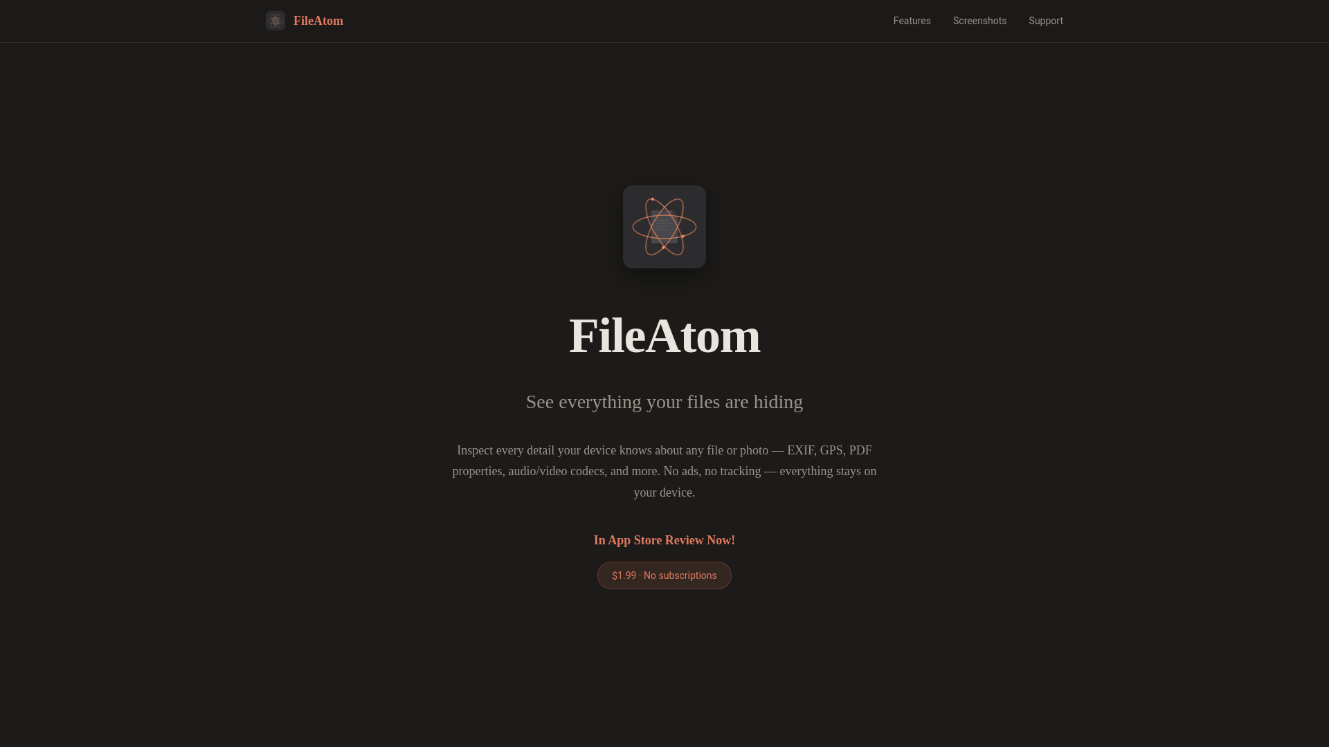 website screenshot of https://fileatom.app/