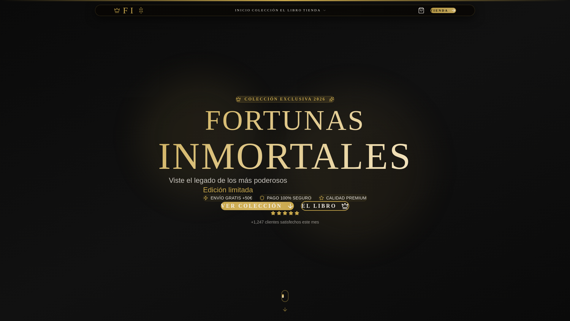 website screenshot of https://fortunasinmortales.shop/