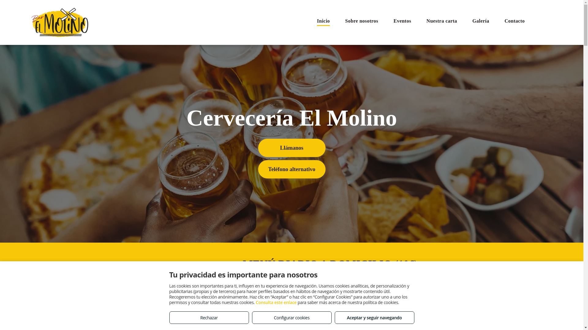 website screenshot of https://cerveceriaelmolino.es/