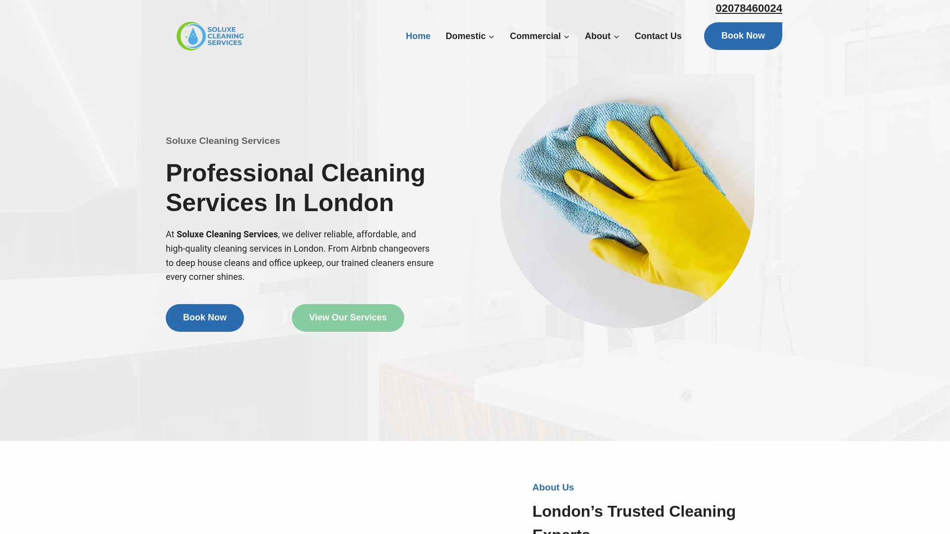 website screenshot of https://soluxecommercialcleaning.co.uk/