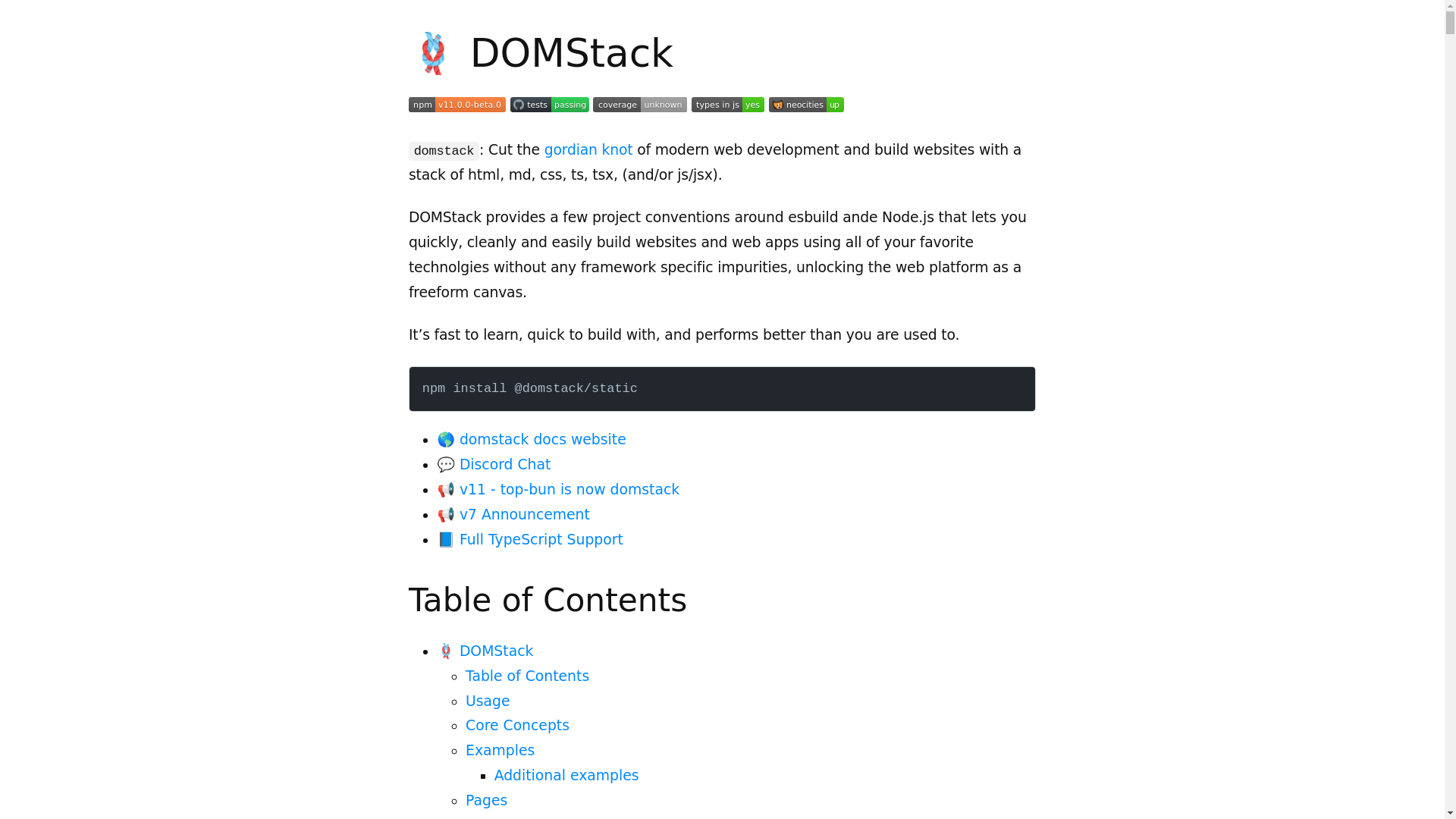 website screenshot of https://domstack.net/