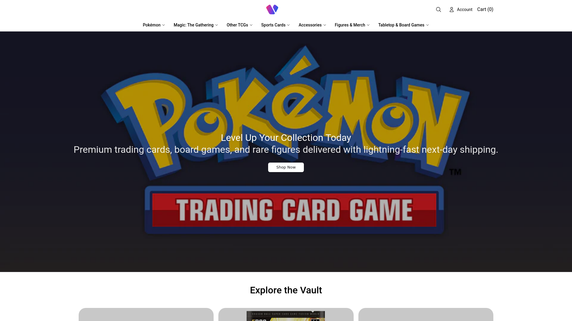 website screenshot of https://thecardvaultdirect.shop/