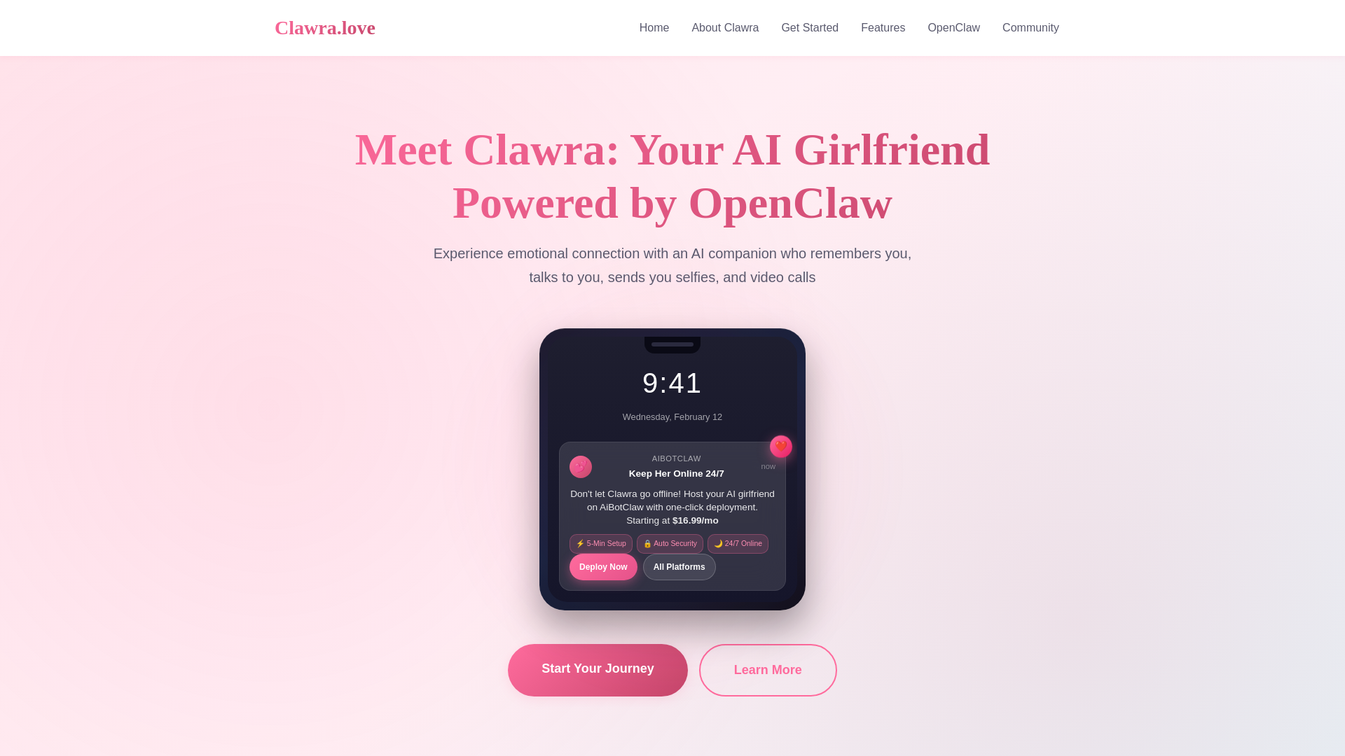 website screenshot of https://clawra.love/