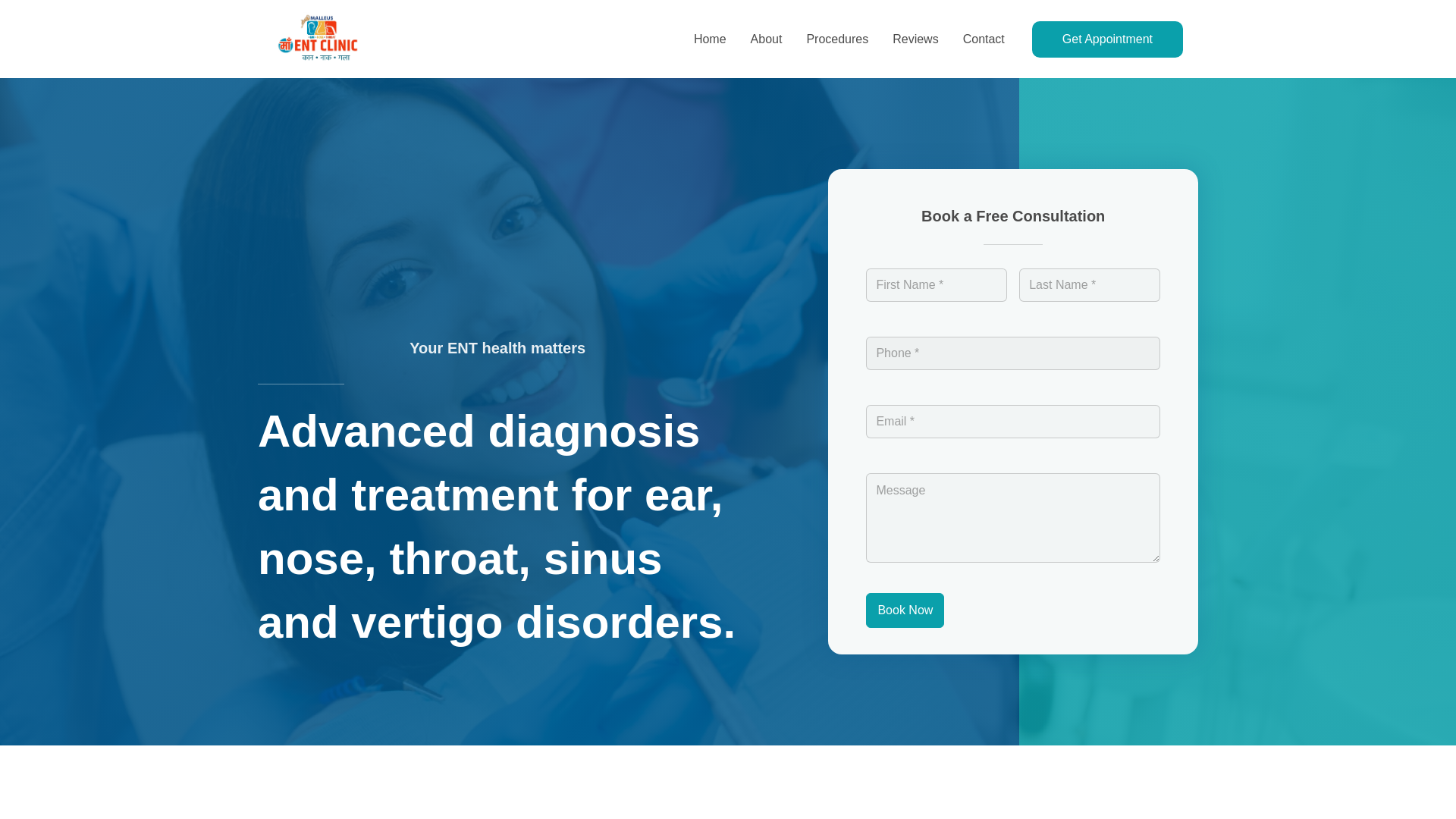 website screenshot of https://malleusentclinics.com/