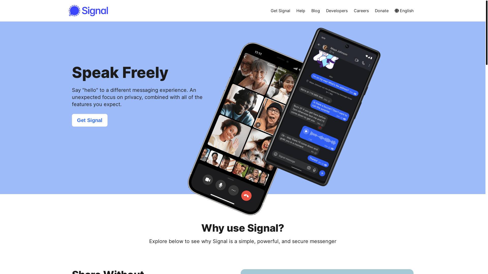 website screenshot of https://signal.org