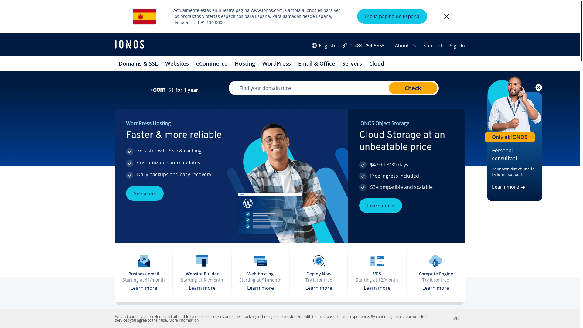 website screenshot of https://ionos.com/