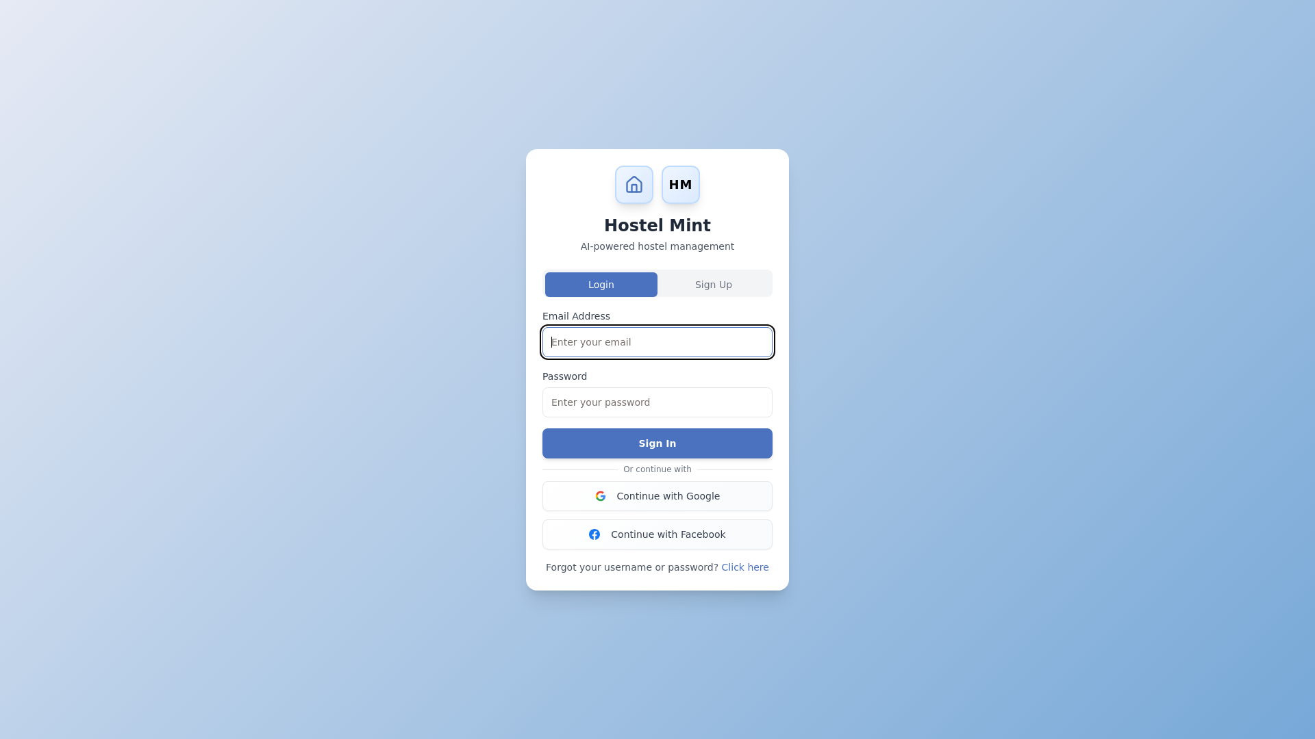 website screenshot of https://hostelmint.app/