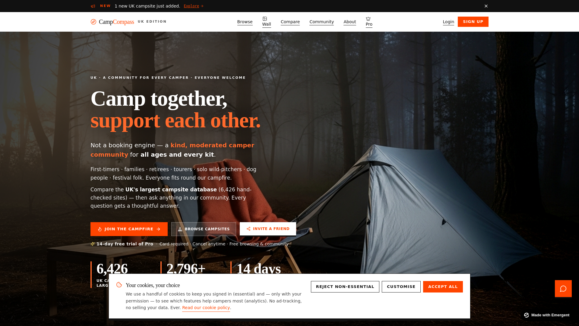website screenshot of https://camp-compass.uk/