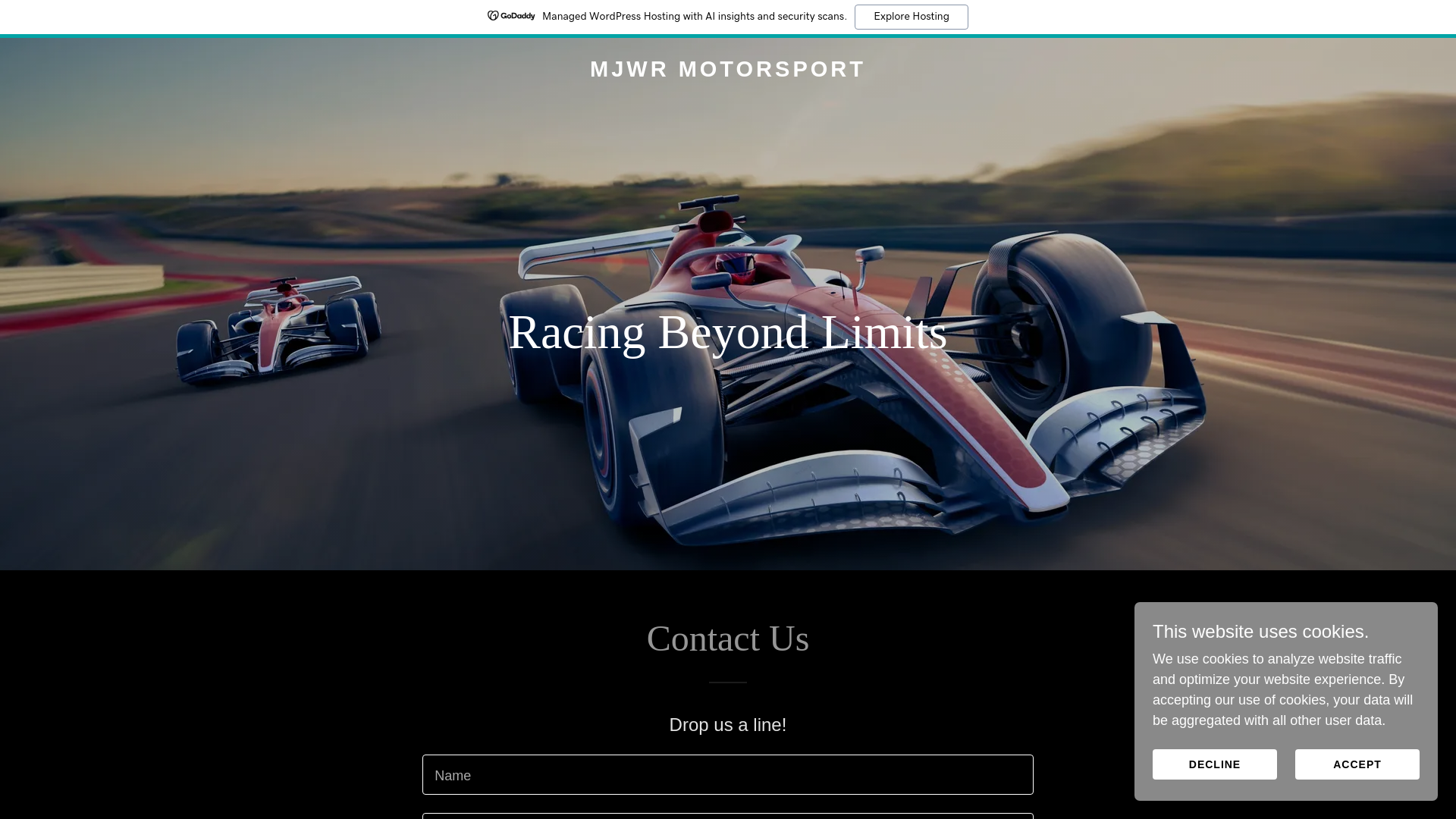 website screenshot of https://jordanwrightmjwrmotorsport.com/