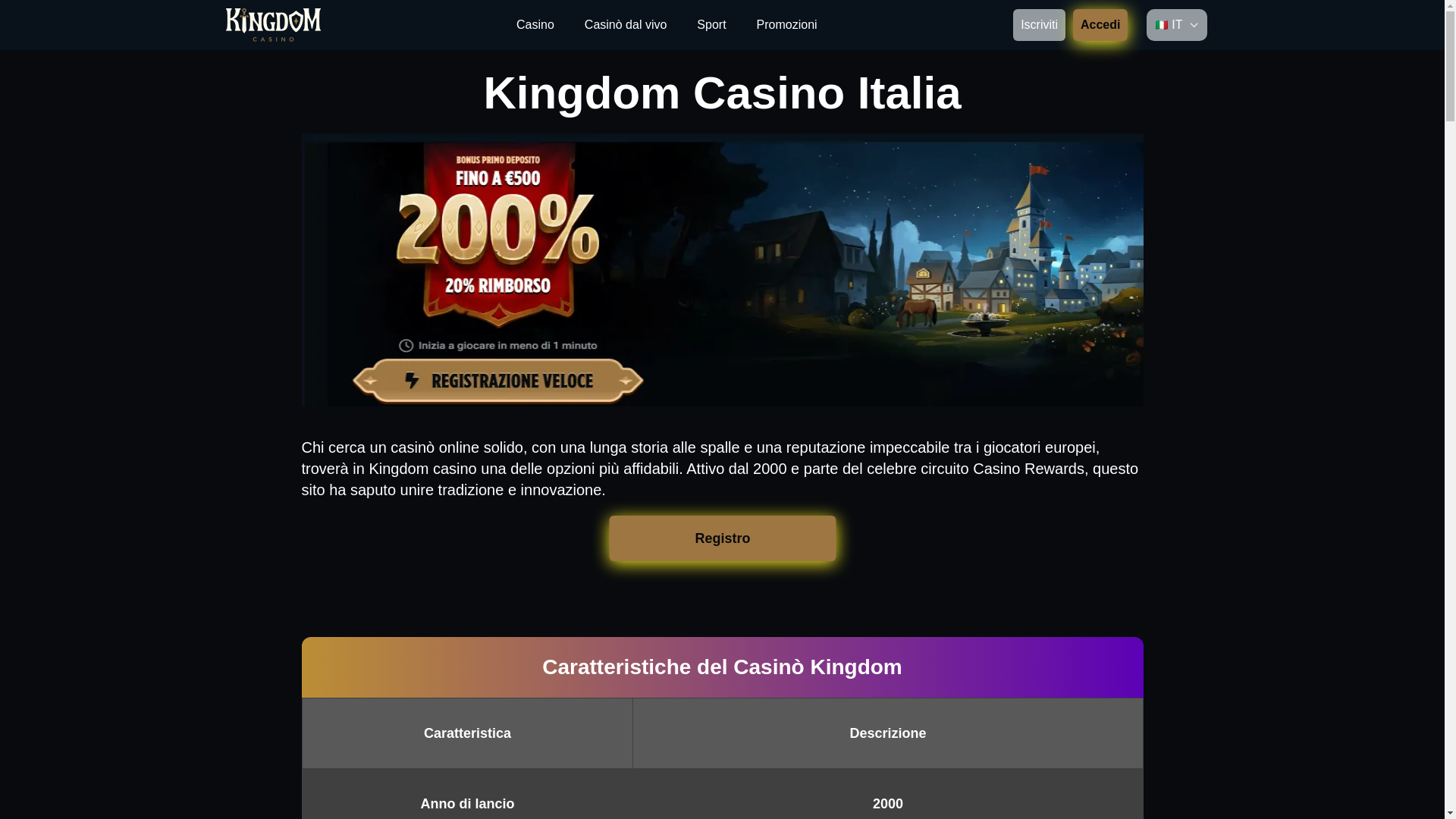 website screenshot of https://kingdomcasino.co.it/