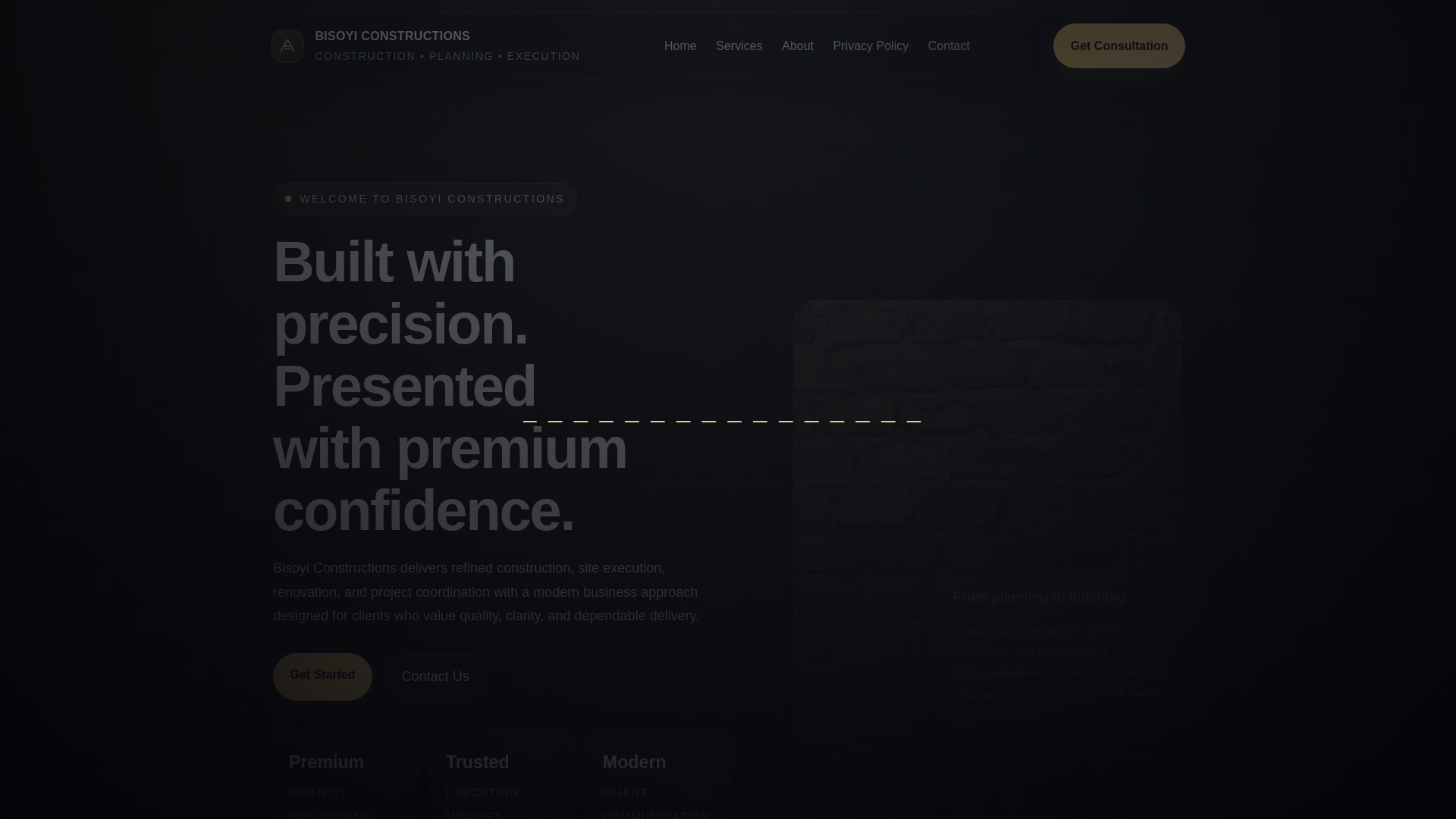 website screenshot of https://bisoyiconstructions.shop/