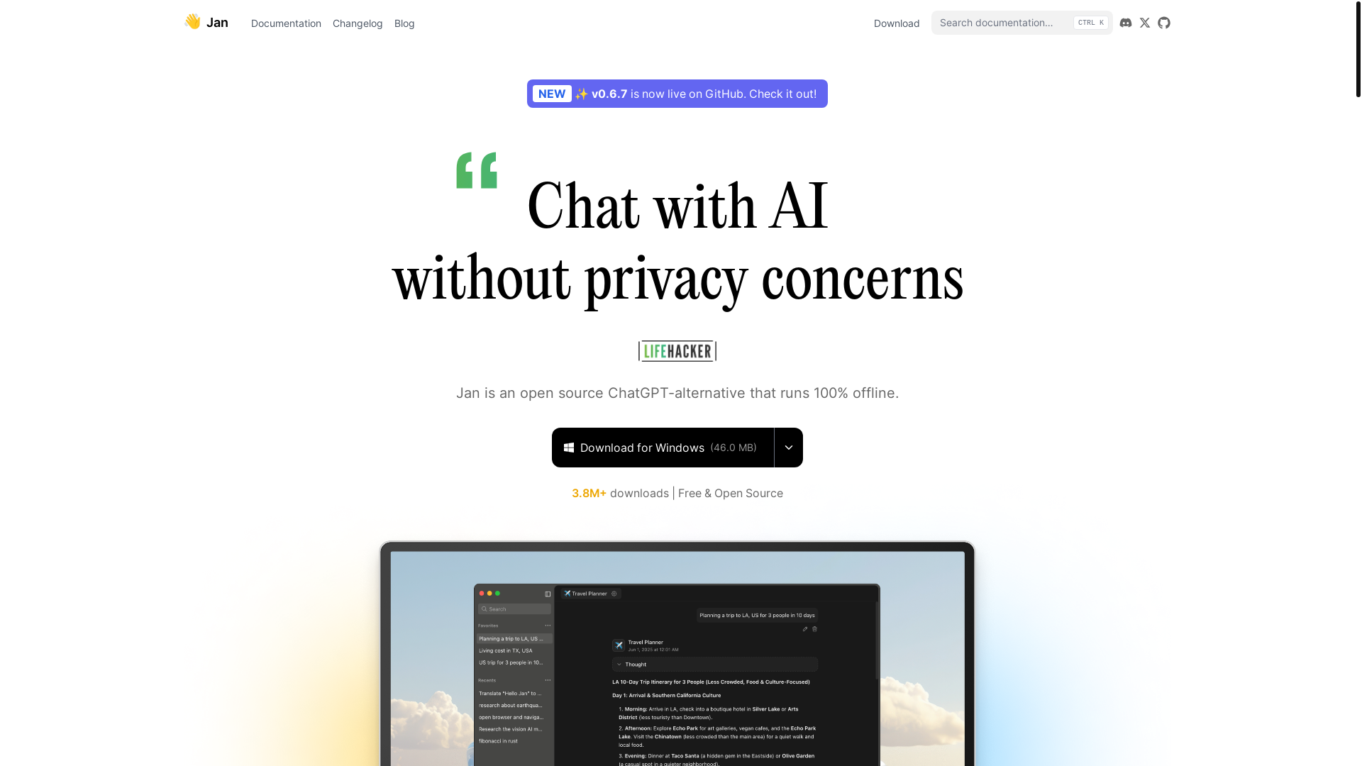 website screenshot of https://jan.ai/