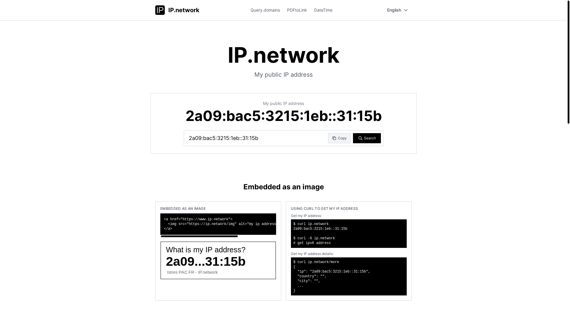 website screenshot of https://ip.network