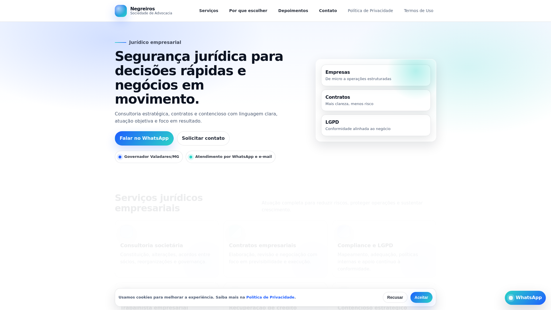 website screenshot of https://negreirosconsultoria.com/