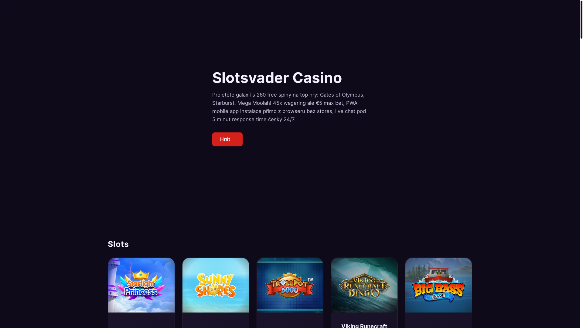 website screenshot of https://slots-vader.games/