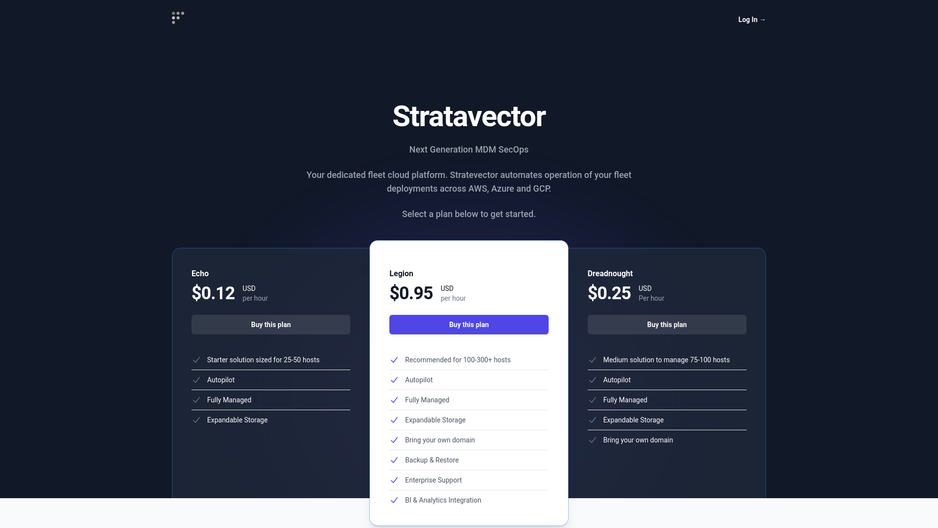 website screenshot of https://stratavector.io