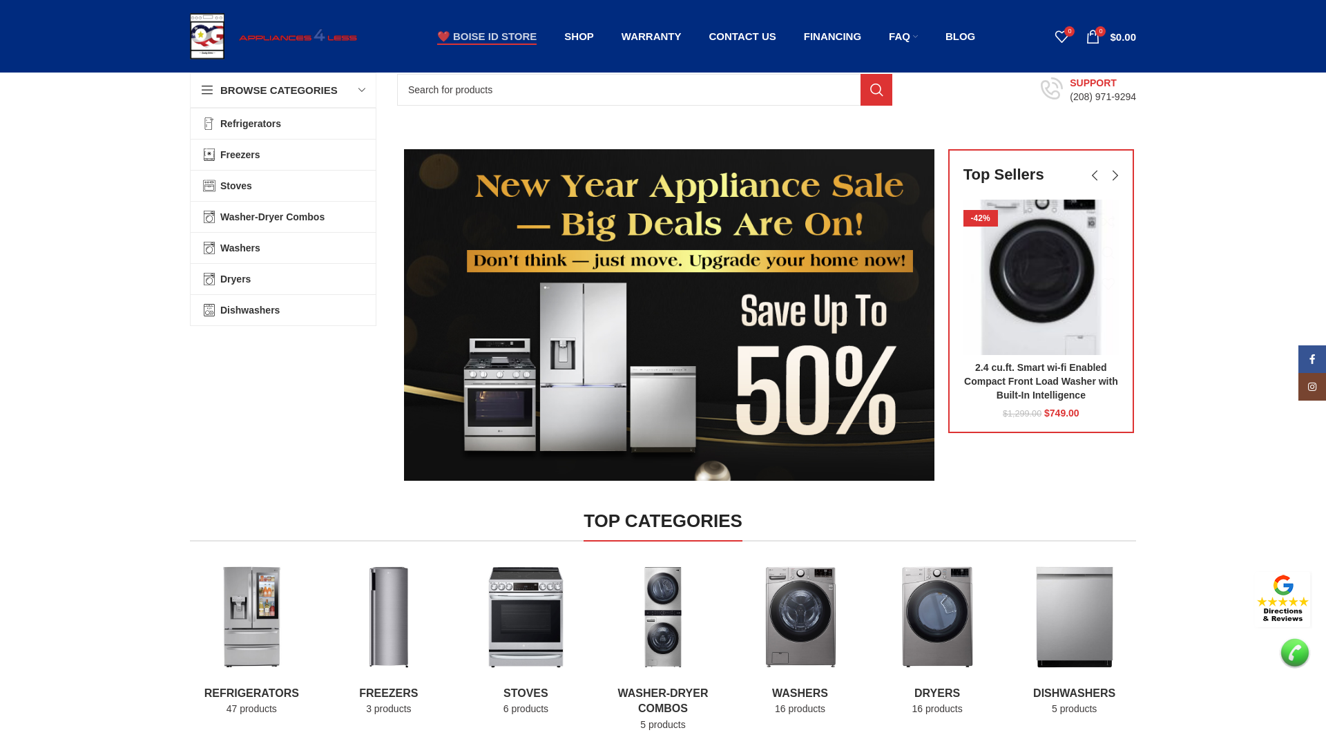website screenshot of https://appliances4lessboise.com