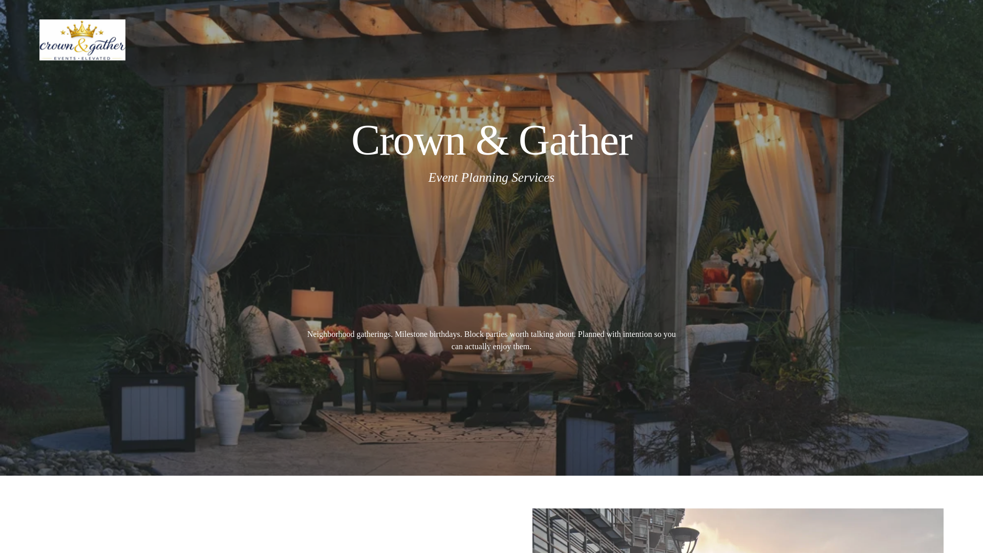 website screenshot of https://crownandgatherevents.com
