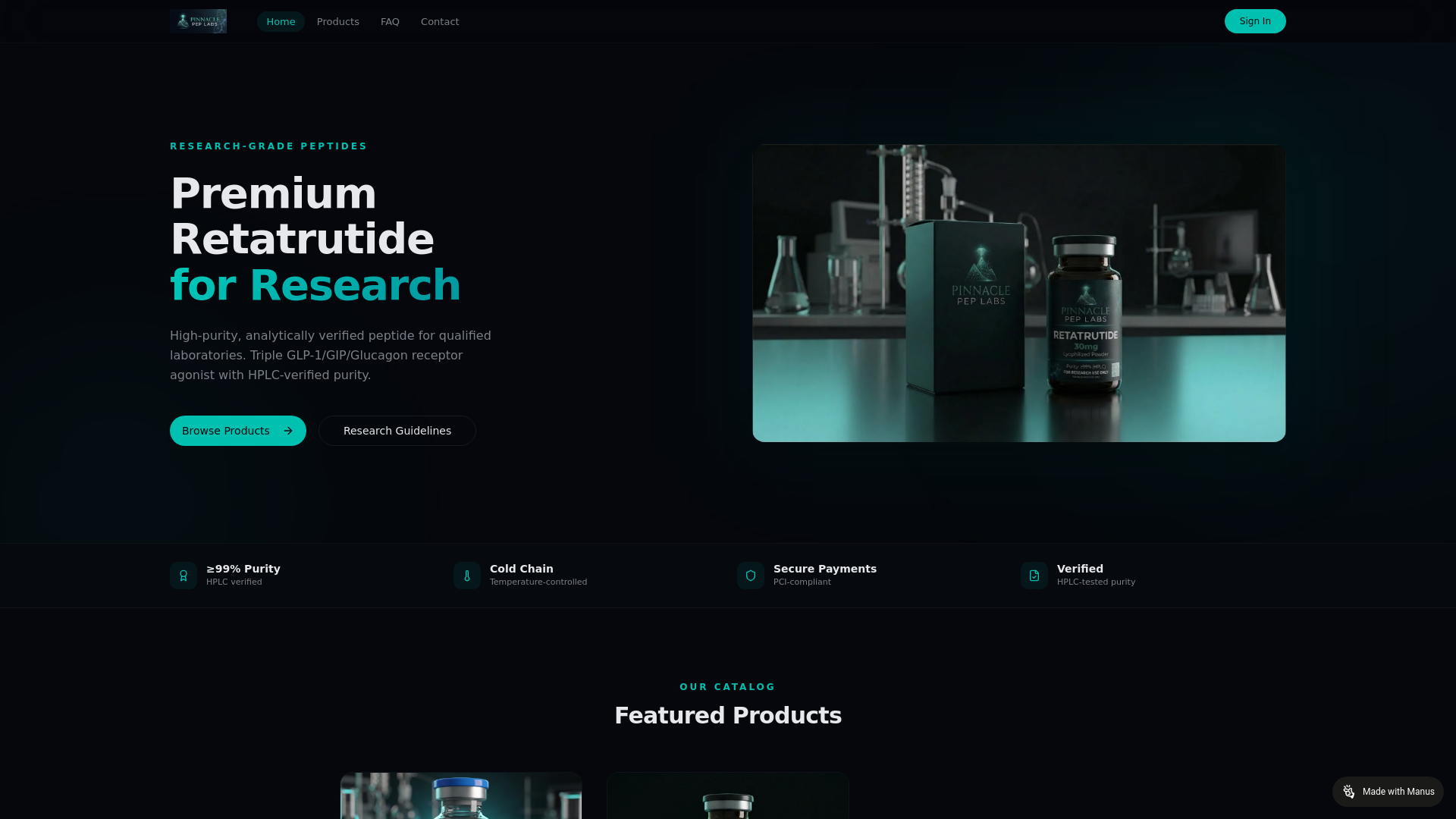 website screenshot of https://pinnaclepeplabs.com/