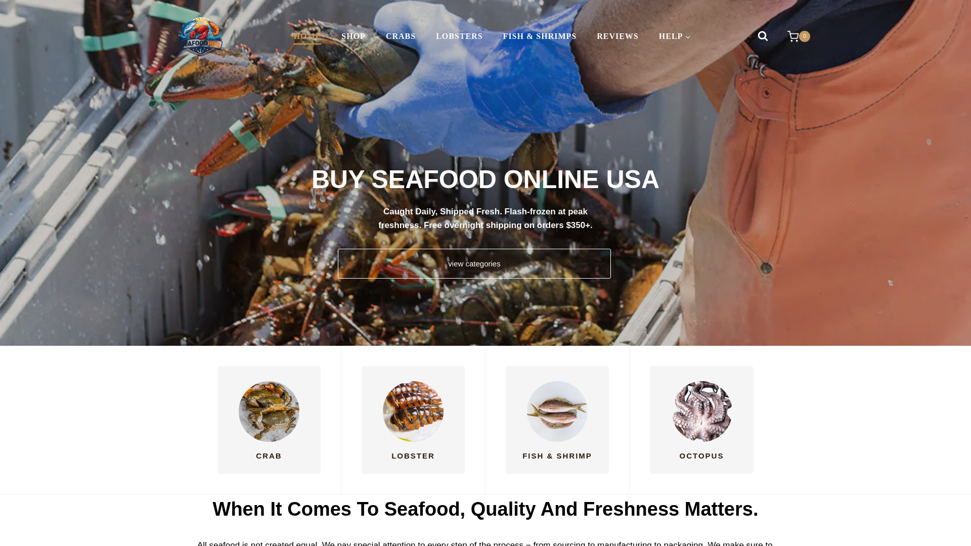 website screenshot of https://seafoodhubusa.com/