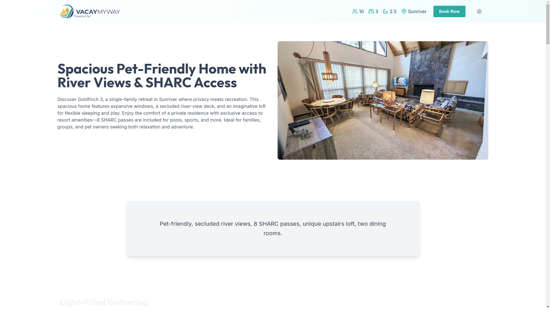 website screenshot of https://sunriverpaws.properties/